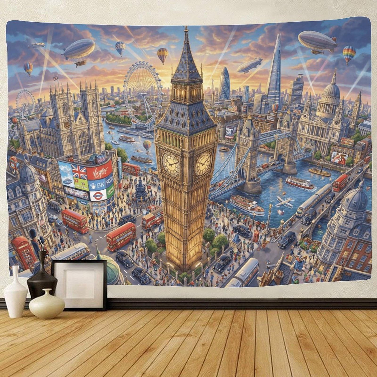 Big Ben Tower Bridge Wall Tapestry Wall Art Decor 3D Print Tapestries Poster Home Decoration Bedroom College Dorm 70cmx100cm