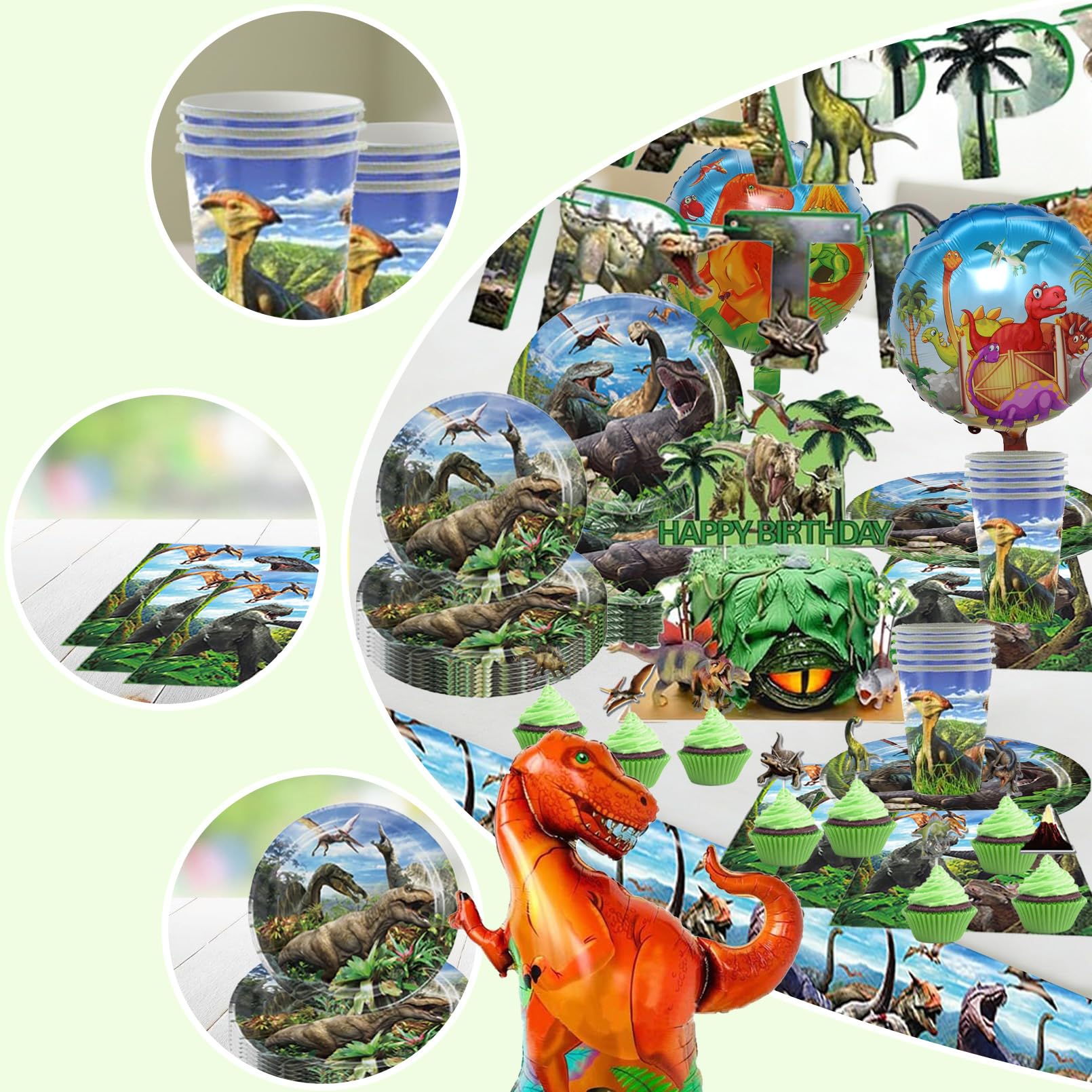 73 Pezzi Dinosauri Stoviglie per Feste di Compleanno，Addobbi Compleanno Dinosauri，Tovaglia, Piatti di Carta，Adatto a 10 persone