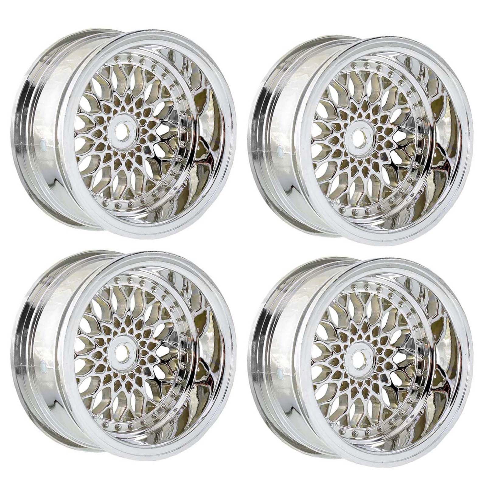 LAFEINA 4PCS RC Car Diameter 52mm Plating Plastic Wheels Rims Replacement for 1/10 RC On Road Touring Racing Drift Car (Offset 9mm, Silver)