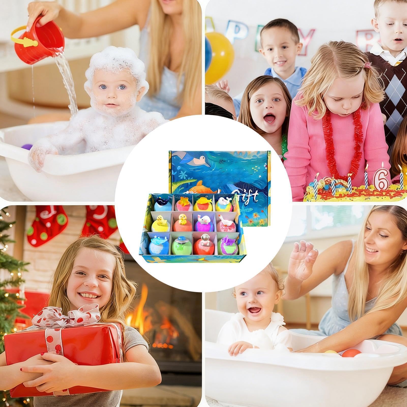 Palline da bagno con giocattolo all'interno, per bambini, confezione da 12 pezzi | Soffici morbidi per doccia, ragazzi e ragazze, casa, asilo nido, viaggi, bagno, WC,