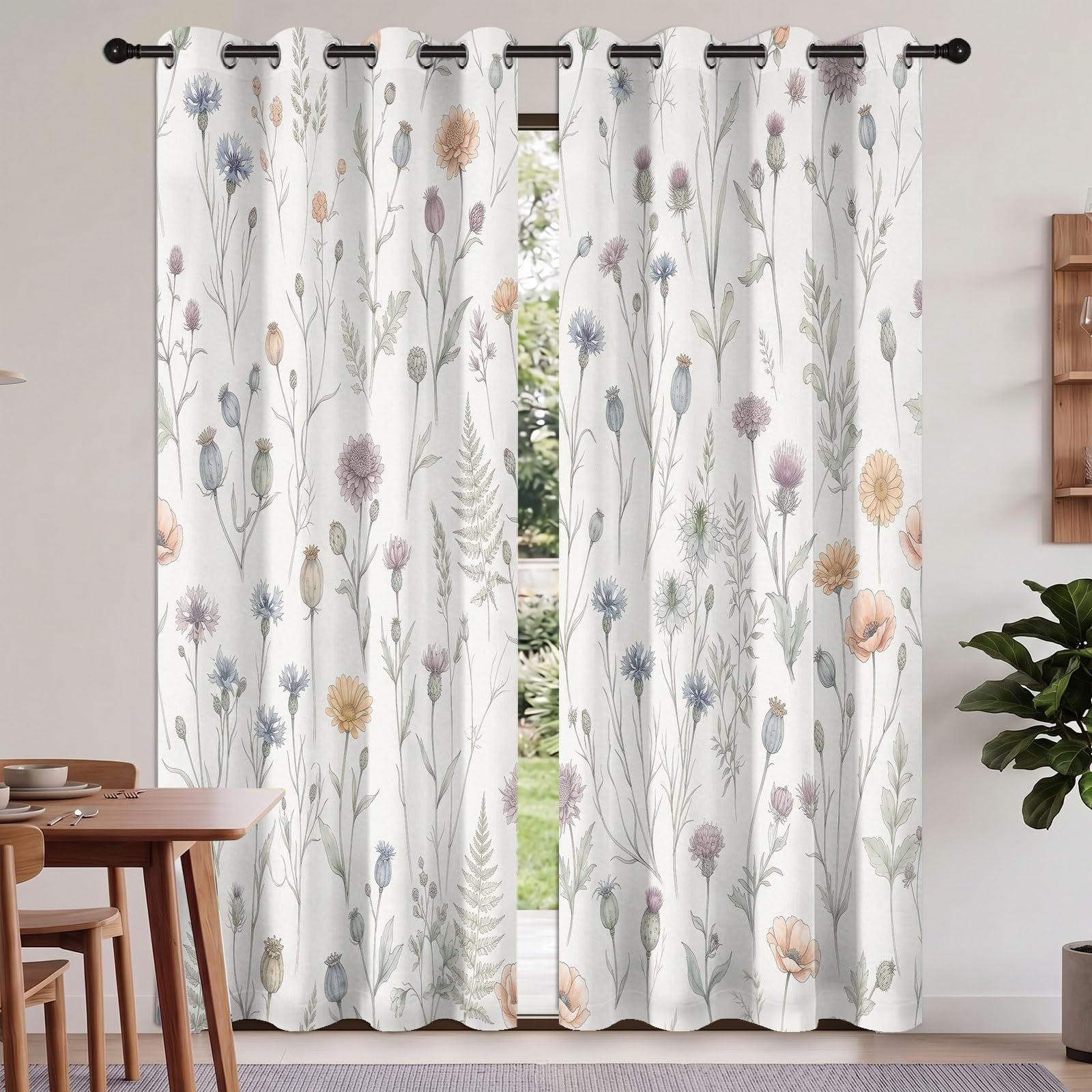 Kwiatowa termiczna zasłona zaciemniająca kwiatowy cieniowany akwarela shabby szykowna dekoracja salonu zasłony zaciemniające do sypialni, wystrój okna 70 l x 240 H cm (2 panele), beżowy