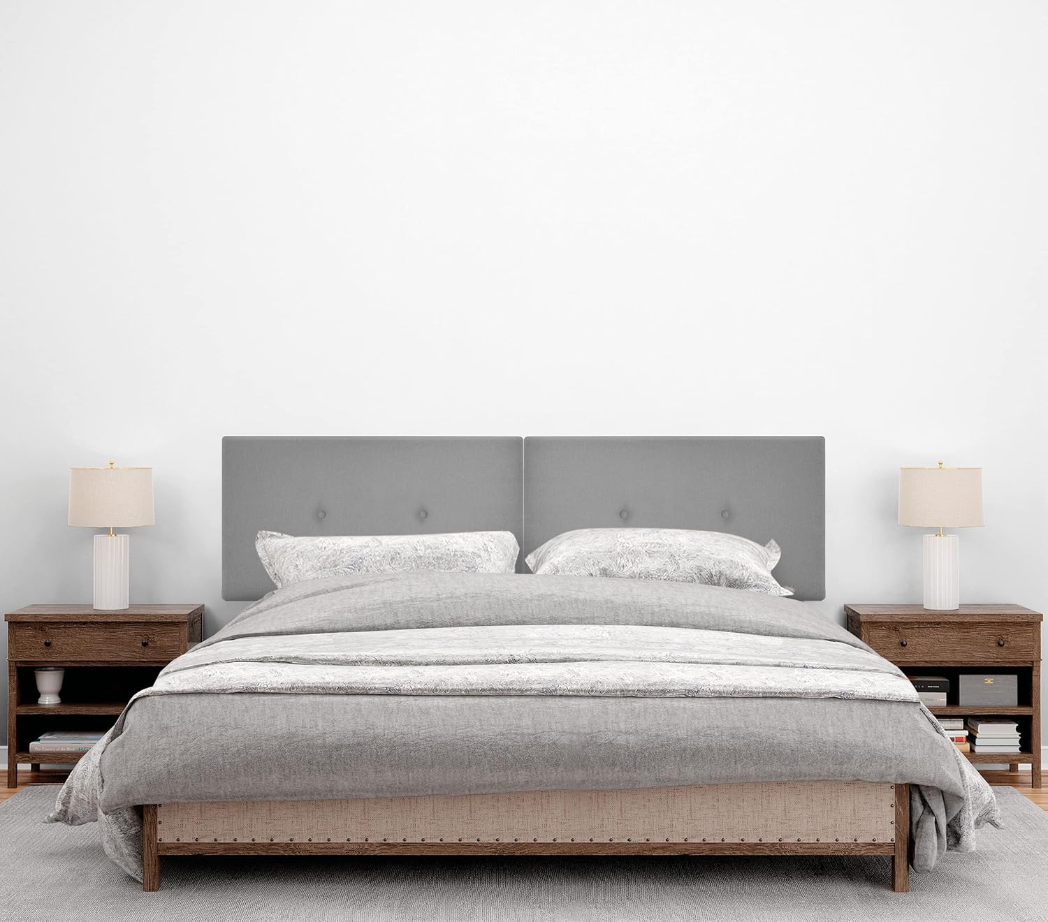 DHOME Cabecero de Polipiel o Tela Acualine Liso con Botones Dual Dividido en 2 Piezas Tapizado de Alta Gama Cabezal Dormitorio (Tela Gris, 190cm Dual (Camas 180/190))