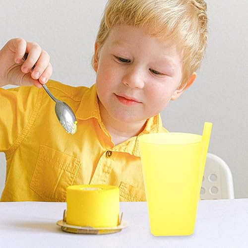 Miniatura 6 de 4 vasos con popote integrado, vasos de plástico para sorber de agua, tazas para beber para jugo de agua, leche, 3.15 x 3.15 x 5.12 pulgadas