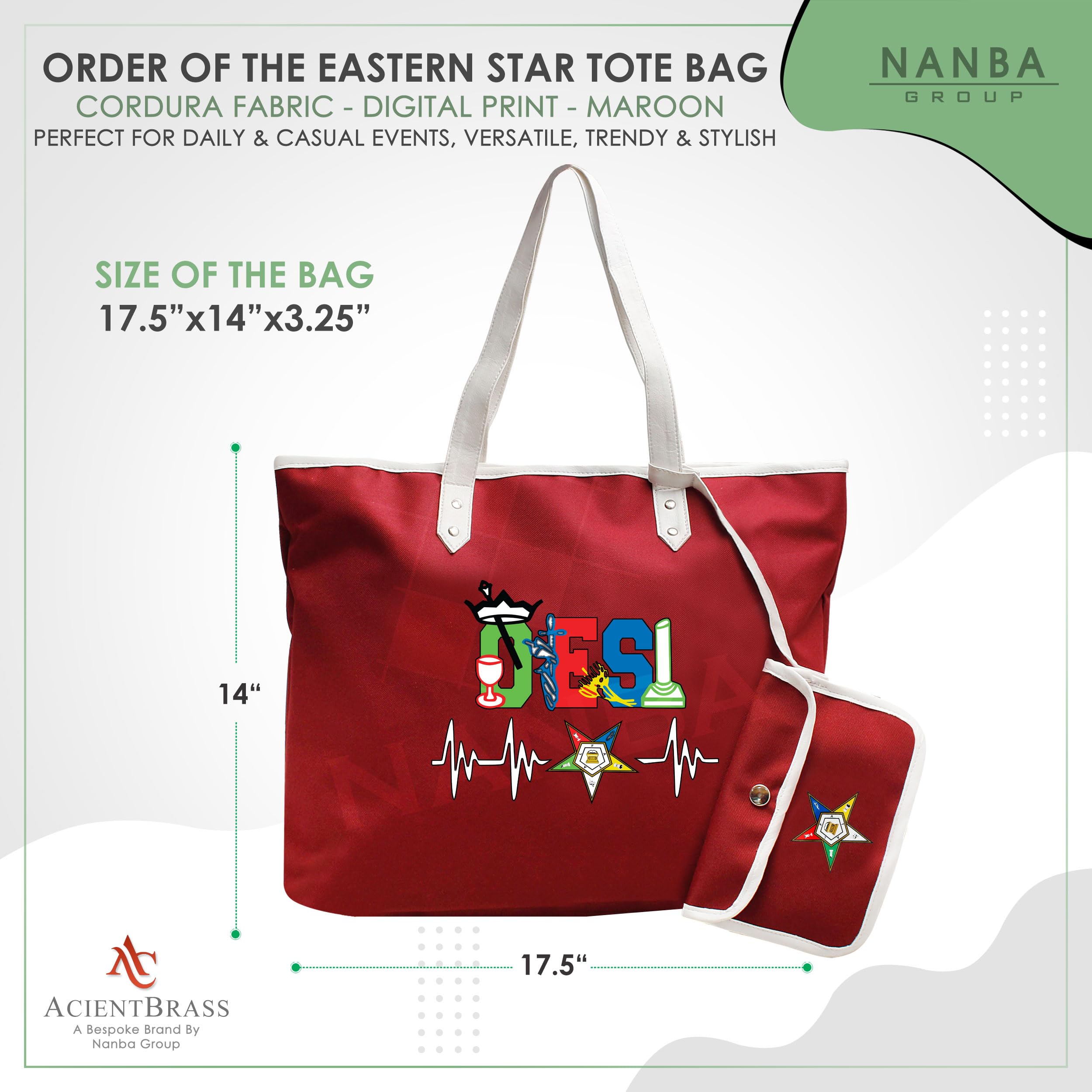 ACIENTBRASS Order of the Eastern Star Tote Bag - OES Heartbeat Design