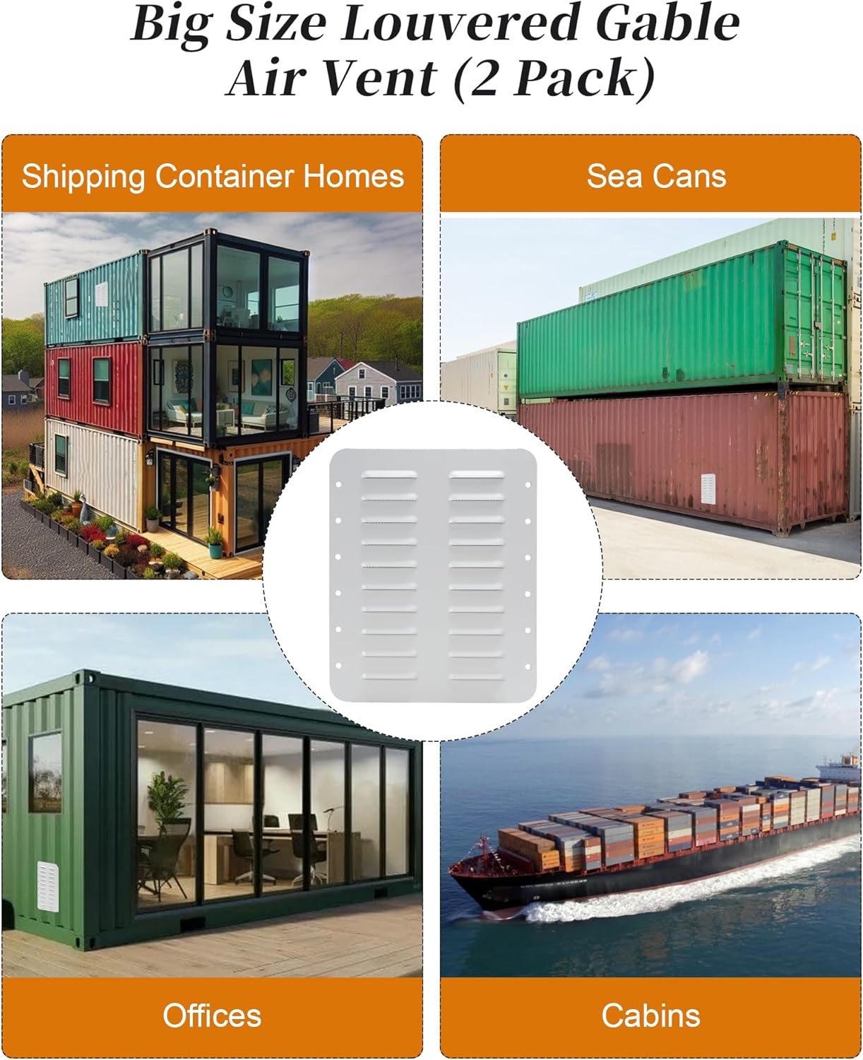 Heavy Steel Shipping Container Vent with Screens to Prevent Condensation and Overheating in Container Homes, Shipping Containers, Offices and Ship Cabins (2Pcs)