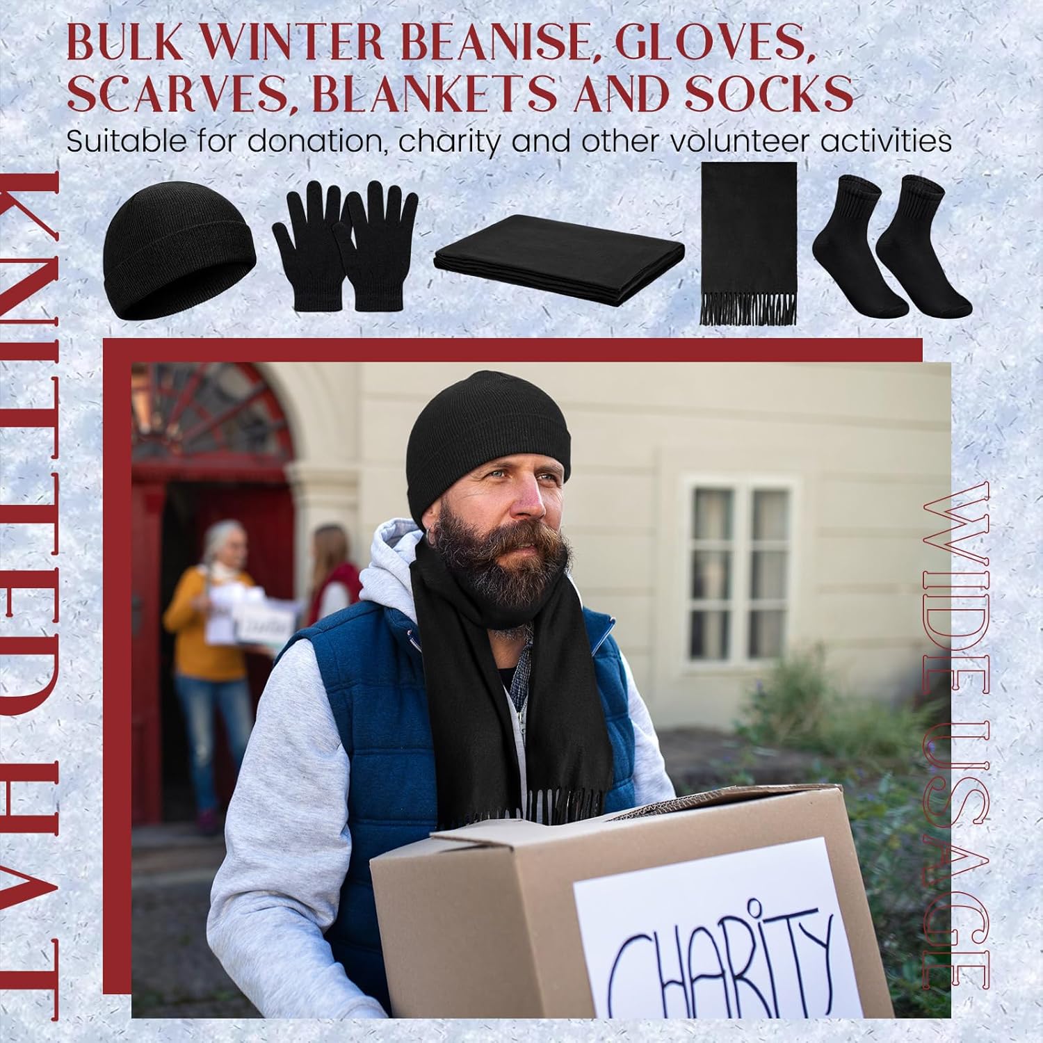 Suhine 60 Pcs Winter Warm Sets Include 12 Beanie Unisex Winter Hat 12 Scarves 12 Pair Gloves 12 Soft Lightweight Blankets 12 Pairs Socks Multicolor Homeless Care Package Supplies Bulk for Men Women