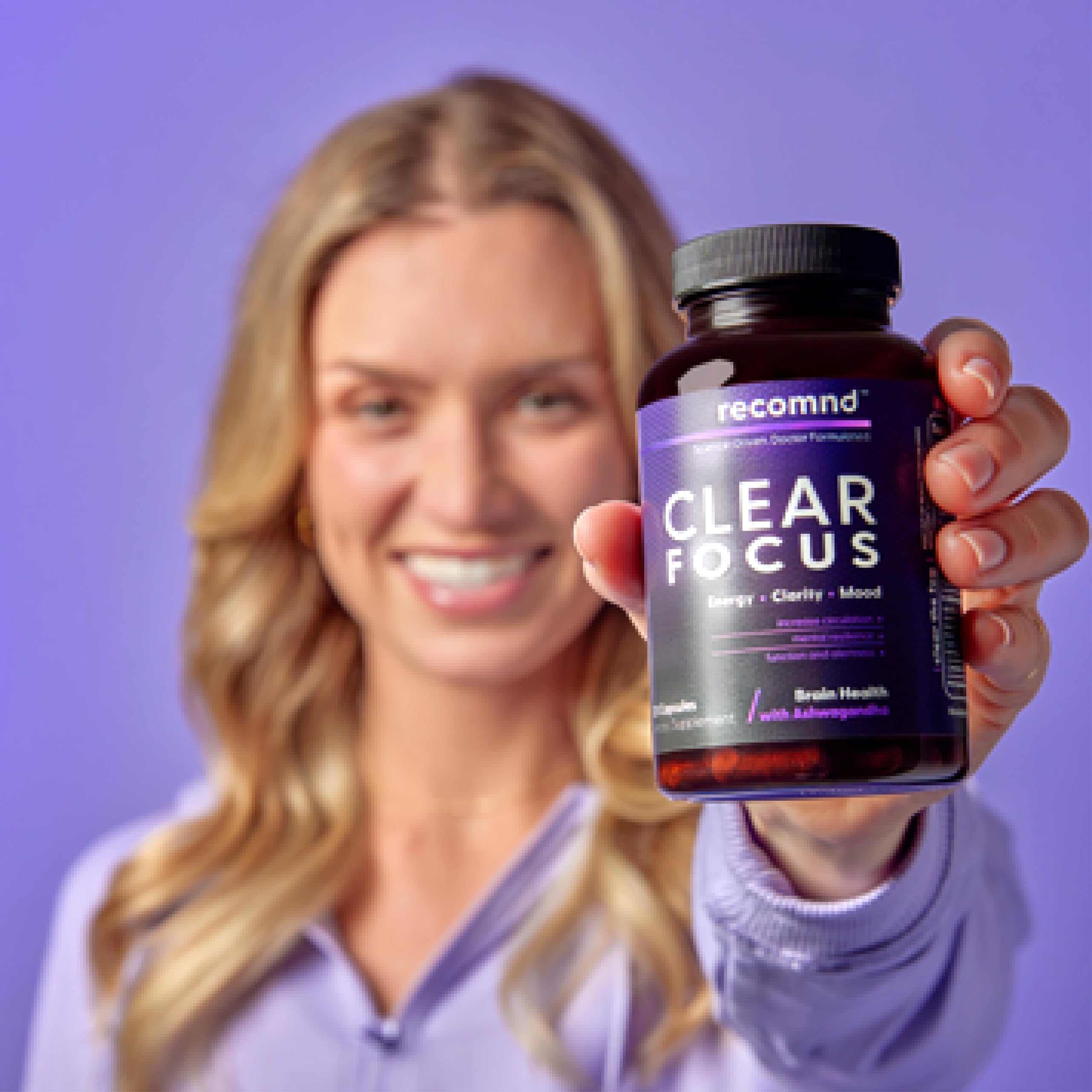 recomnd Nutrition - Clear Focus, Brain Supplements for Memory and Focus Support, Memory Supplements with Ashwaghanda, Lions Mane, Ginkgo Biloba, and More, 120 Capsules
