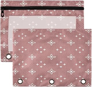 STAYTOP Minimalism Stars Pink Binder Pencil Pouch, Pencil Pouch for 3 Ring Binder, Clear Window Zipper Pencil Case for Office School College Supplies 2 Pack