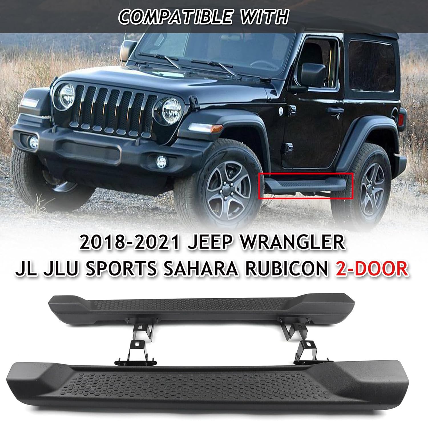 Running Boards Nerf Step Bar Side Steps Black Bolt-on Rock Sliders Compatible with 2018-2022 Jeep Wrangler JL JLU Sports Sahara Rubicon 2-Door Accessories