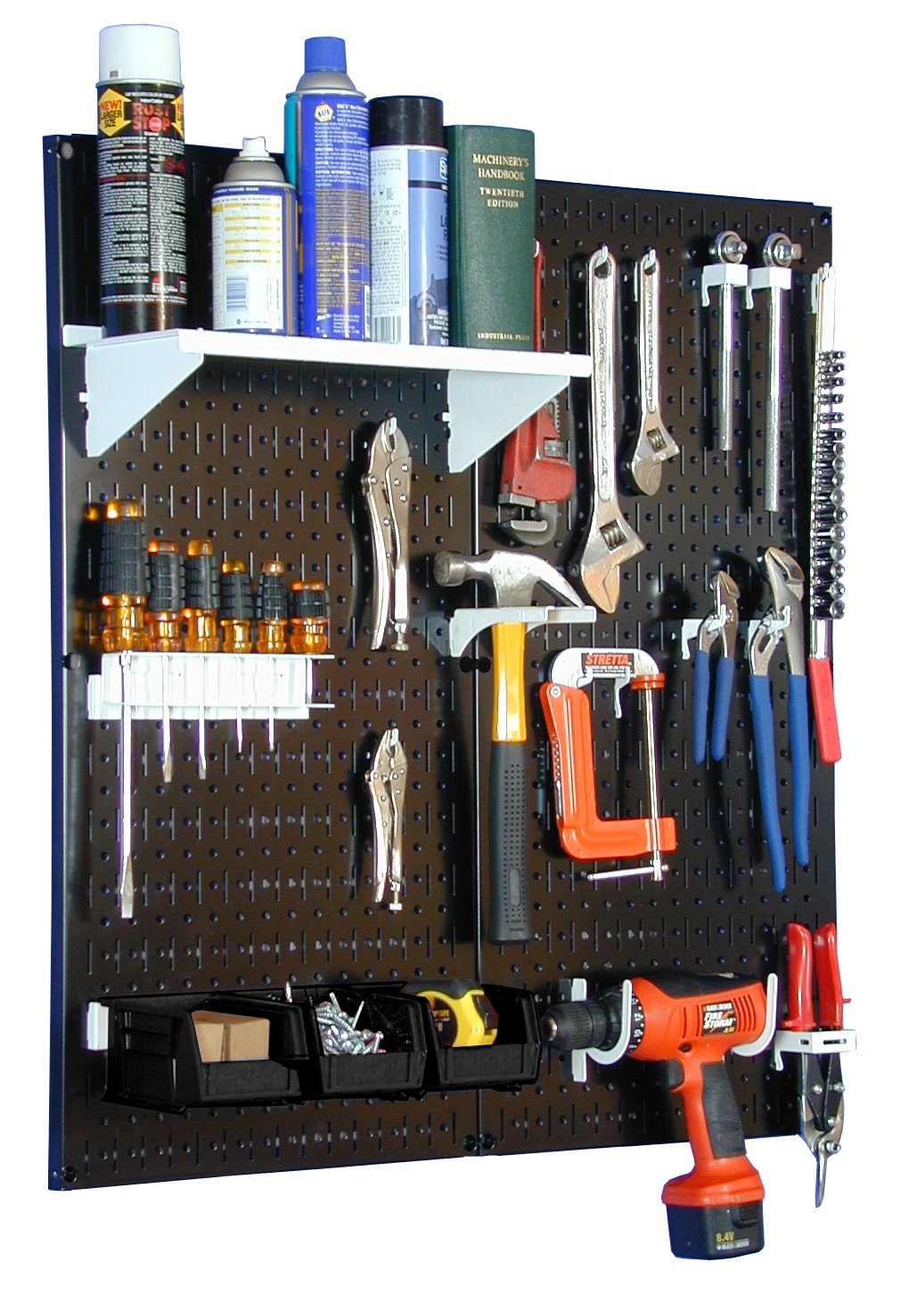 Buy Wall Control Metal Pegboard Utility Tool Storage Kit with Black Pegboard and White