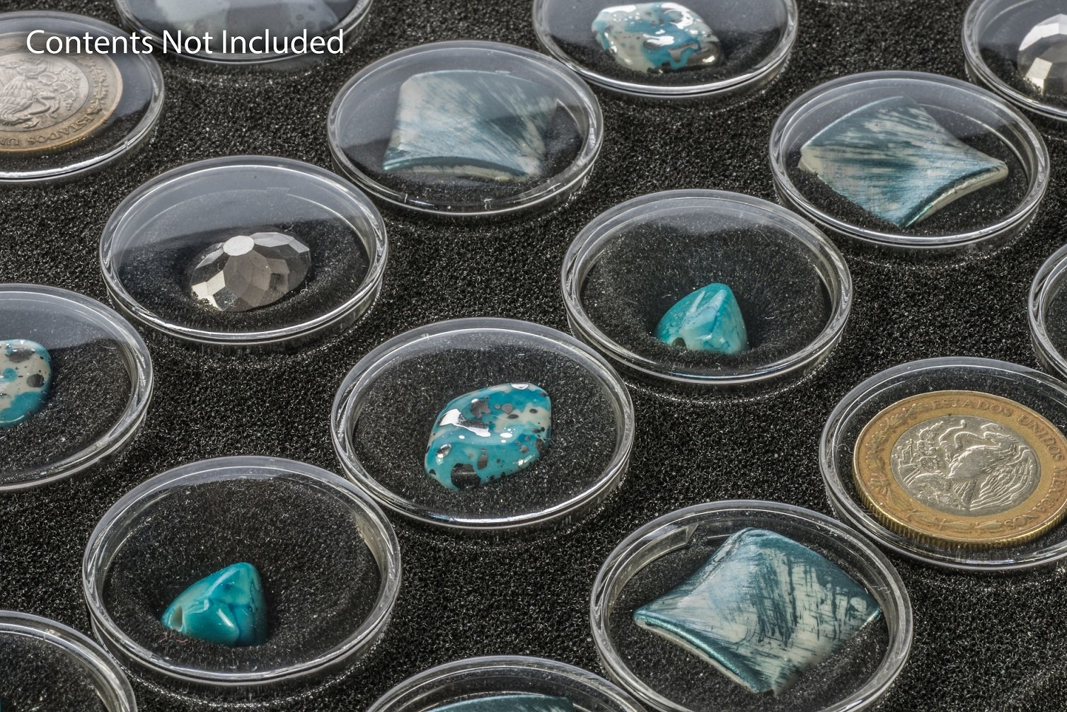 SE Clear Round Display Containers with Snap-On Lids and Black Foam Fillers (Pack of 12) - GJ846BK