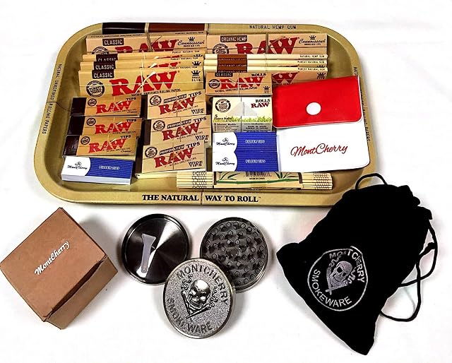 MontCherry Gift Set 1970's Style Small Metal Rolling Tray Deal(Design A) Gift for You or Your Loved Ones with Mont Cherry Brand Products by Trendz