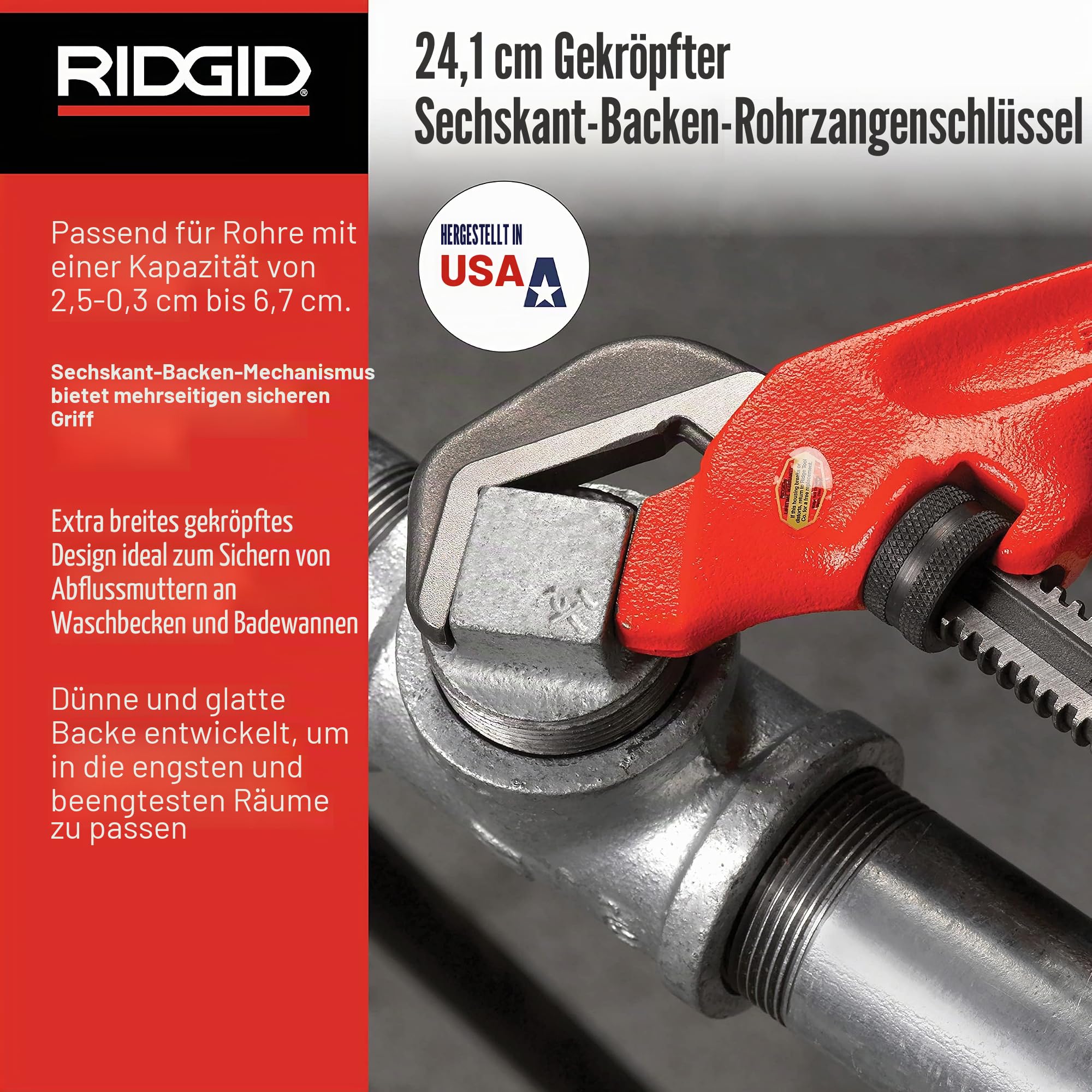 Ridgid 31305 Sechskant-Rohrzange, gekröpft, 67mm