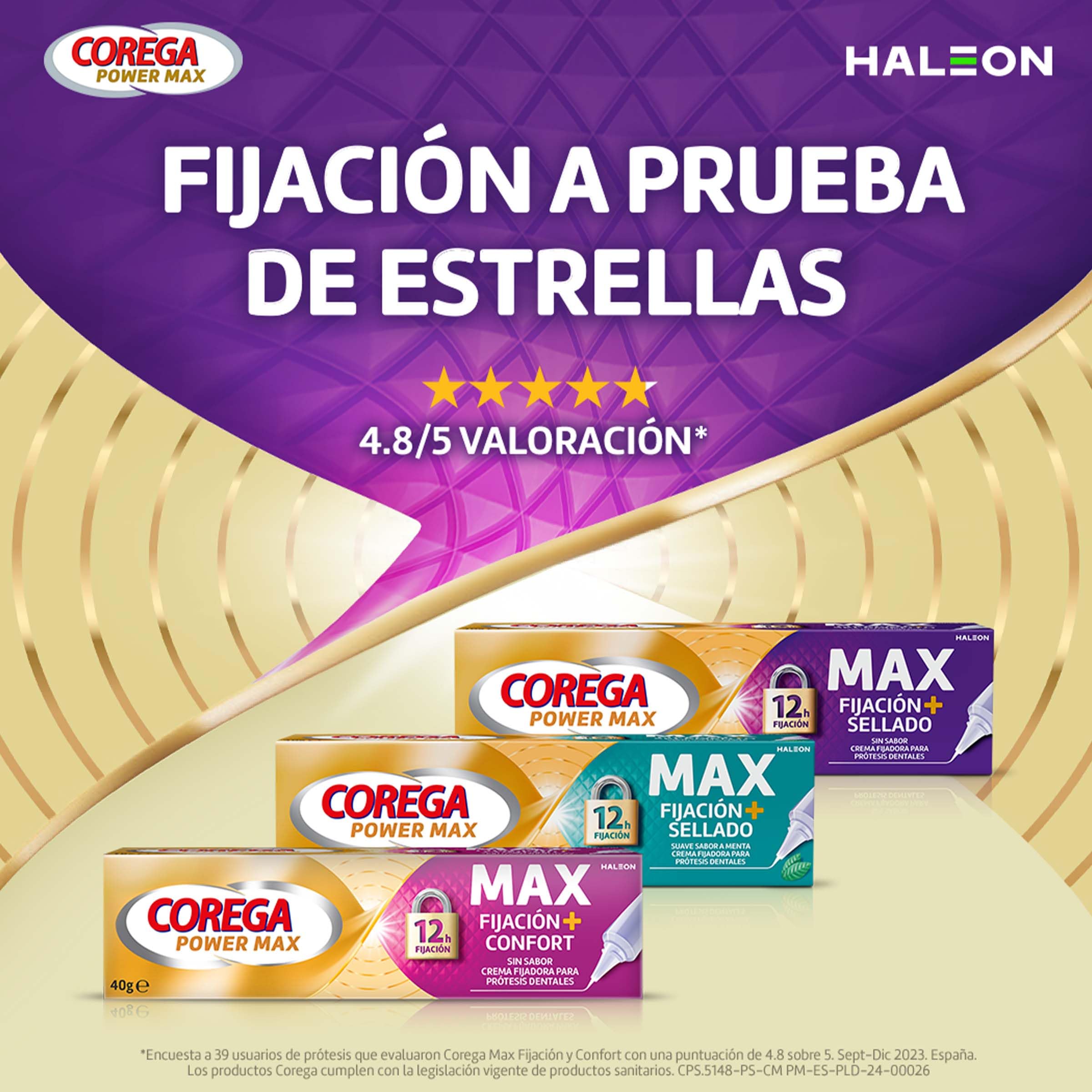 Corega Max Fijación+ Sellado, Máximo Sellado, Crema Fijadora Para Prótesis Dentales, Hasta 12 Horas de Fijación, 4x70 g