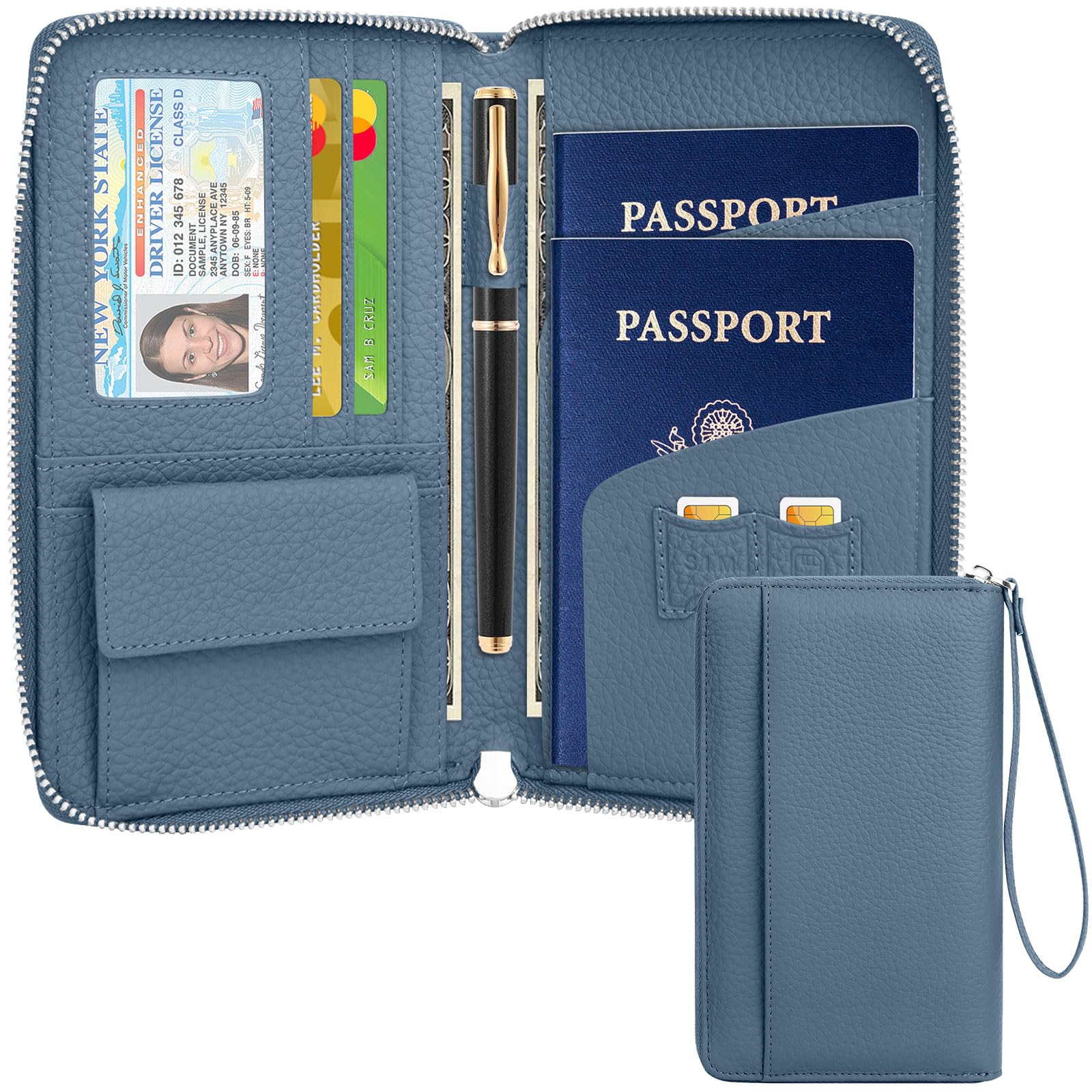 Reisepass Organizer, Reisepass Tasche Familie Reiseorganizer Mit RFID-Blocker Reisepasshülle Leder Passport Wallet Holder Für Flugtickets, Kreditkarten, Reisedokumente, Blau