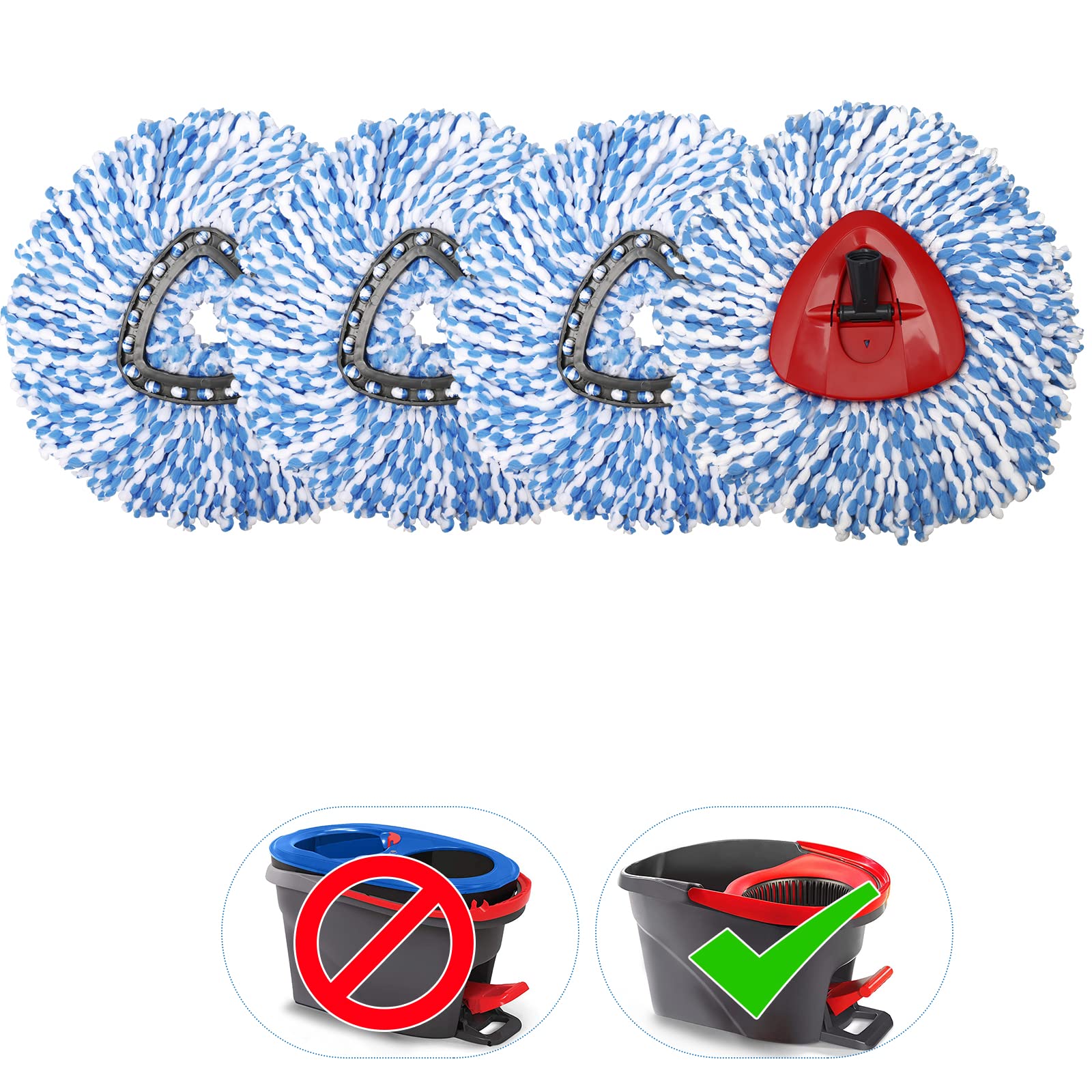 LANROON 4 EasyWring Spin Mop Refill and 1 Spin Mop Base Part Compatible with OCedar, Mop Replacement Head Microfiber Spin Mop Refills Kit(Only Fit for 1-Tank System)