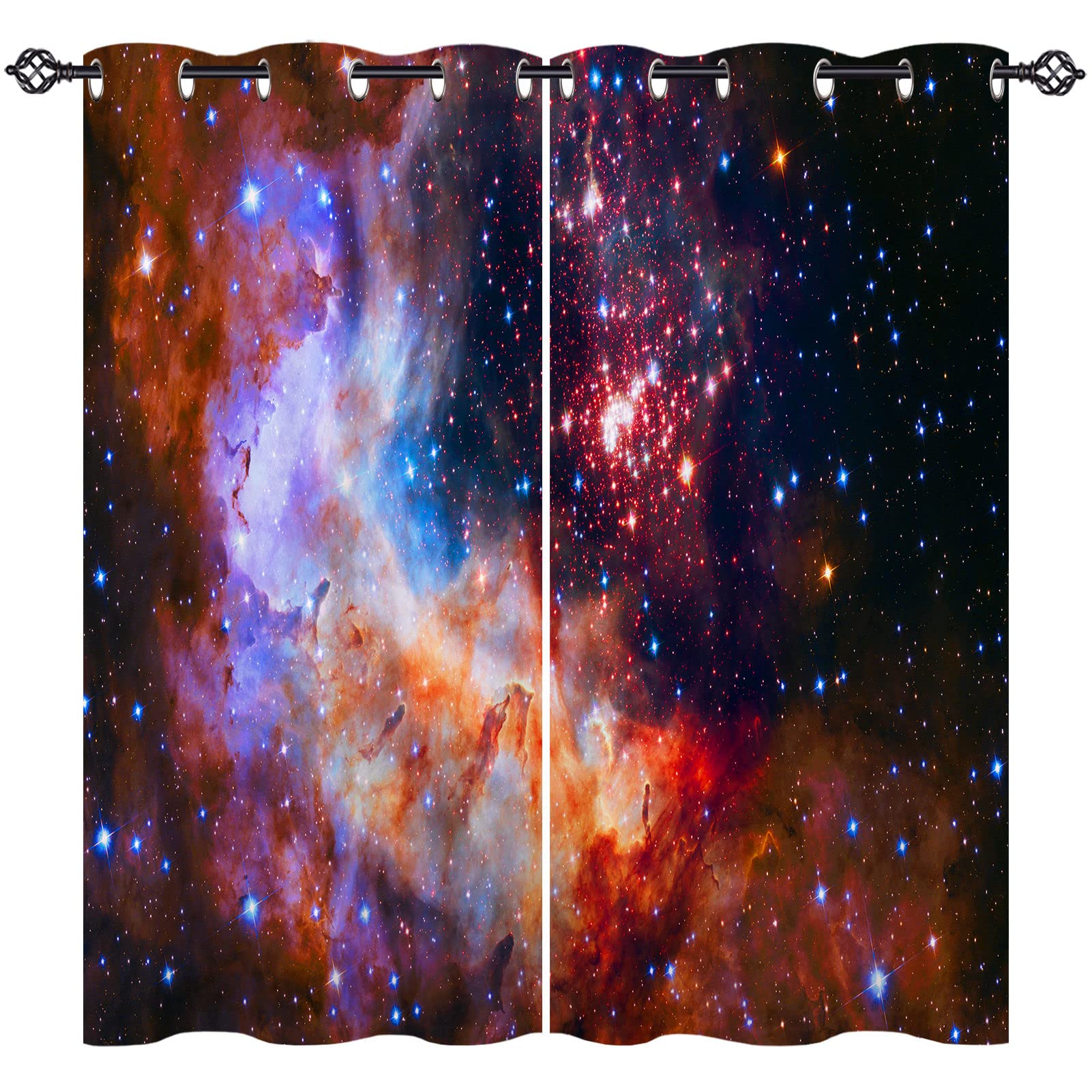 ANHOPE Galaxy Curtains Eyelet 80% Blackout Curtains with Space Nebula Print Pattern Thermal Soundproof Privacy Decorative Window Drapes for Kids Boys Girls Bedroom Living Room 46 x 63 Inch 2 Panels