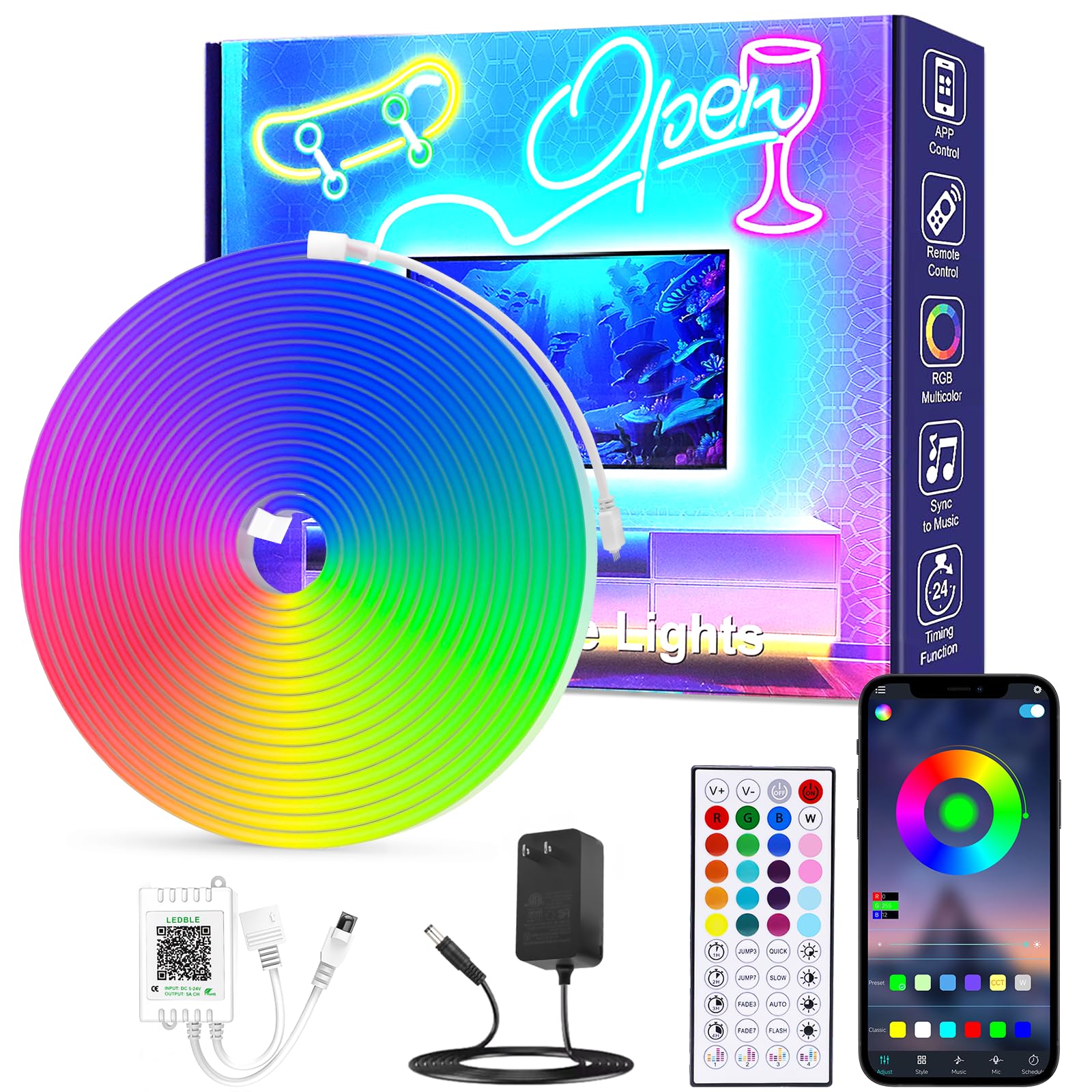 AXMVEZ 16.4FT Led Neon Rope Lights with APP/Remote Control, Flexible DIY Design, Music Sync Neon Lights for Wall Decor, Outdoor IP67 Waterproof, RGB LED Strip Lights for Bedroom, Living, Gaming, Party