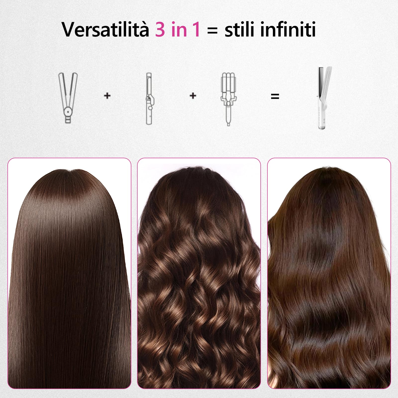 Piastre Capelli & Arricciacapelli 2 in 1 con Ceramica, Arricciacapelli & Piastra Capelli, 5 Temperature Regolabili (140-220°C), Riscaldamento Rapido 30s, Piastra Ceramica Capelli
