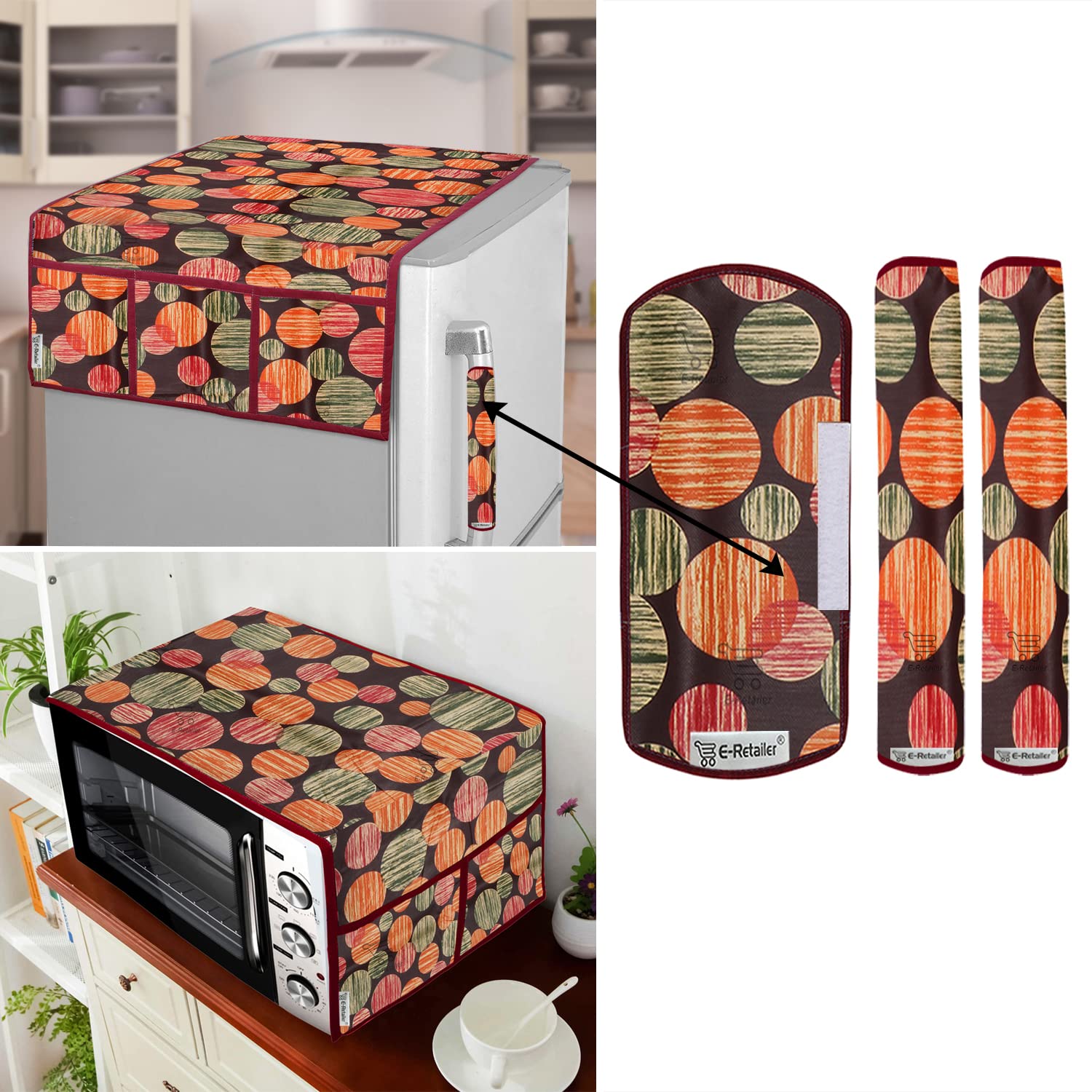 E-Retailer® Exclusive 3-Layered PVC Combo Set of Appliances Cover (1 Pc. of Fridge Top Cover, 3 Pc Handle Cover and 1 Pc. of Microwave Oven Top Cover) (Color-Multi Circle, Set Contains-5 Pcs.) (B0C1GG6B4J) Amazon Price History, Amazon Price Tracker