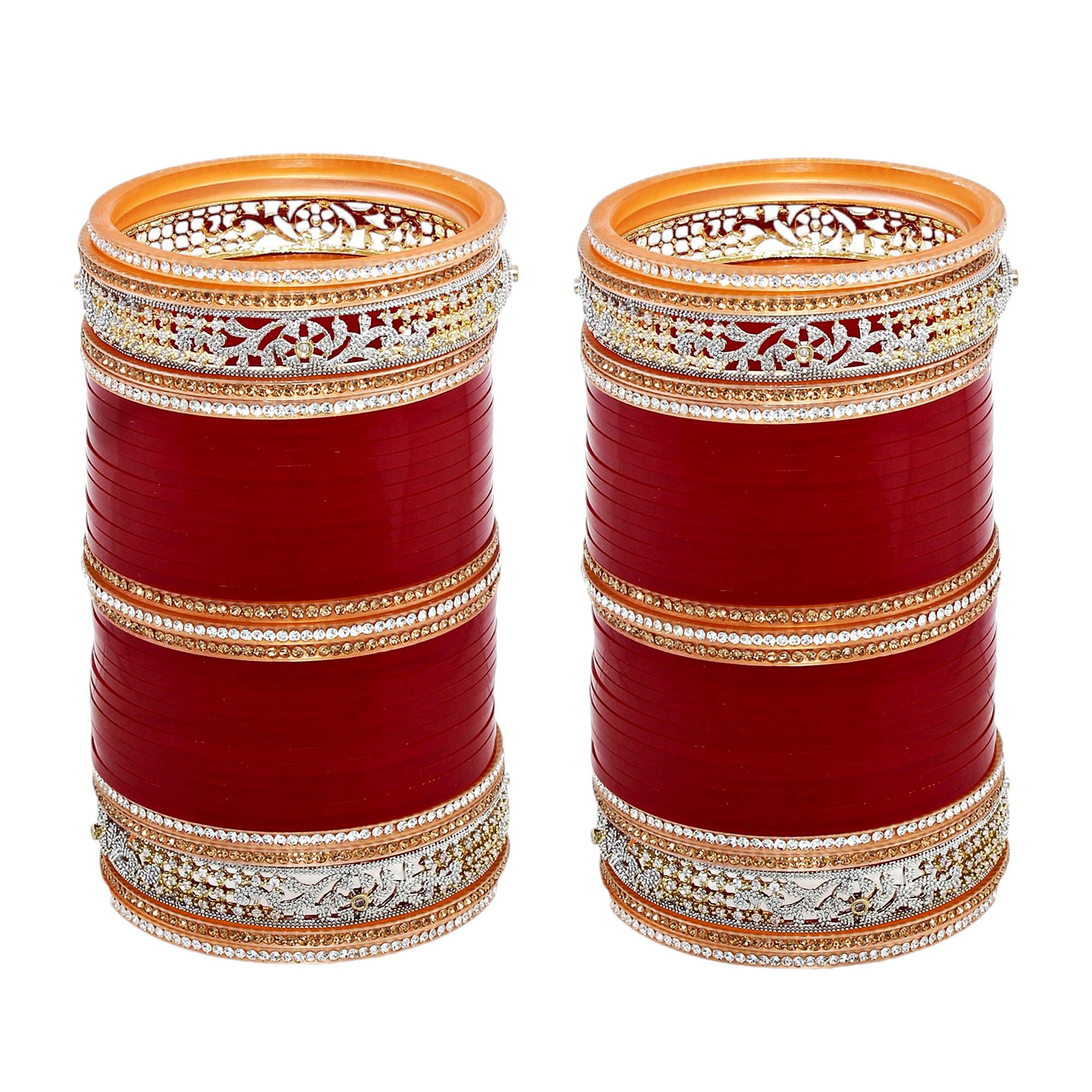 Bridal Bangle Set Wedding Punjabi Chuda Designer Chura AD & CZ Stone Maroon Color Choora for Women (1998-M1C1-LJ131-M-PARENT)-image-7