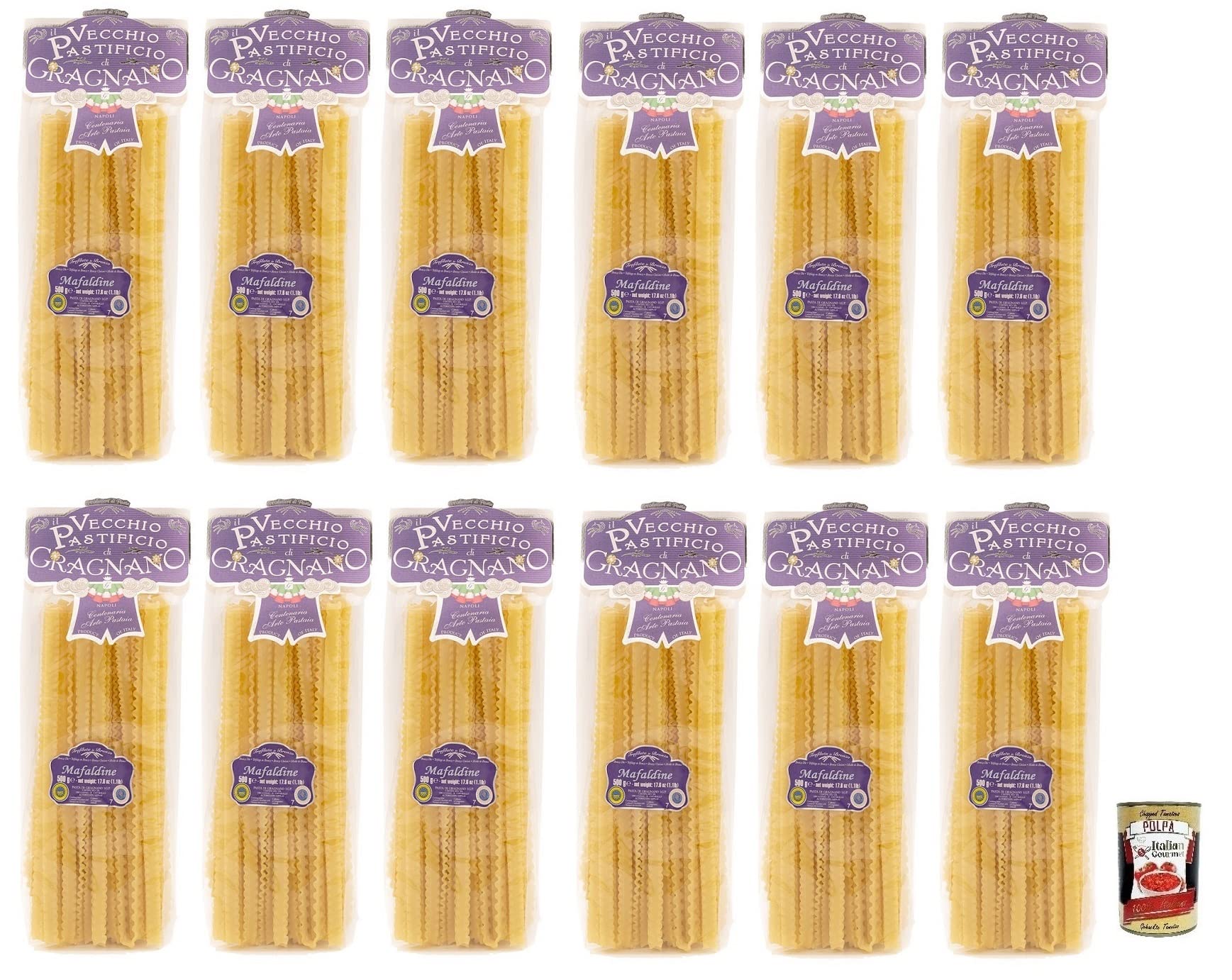Italian Gourmet Il Italian Gourmet Pasta Mafaldine Gragnano IGP Hartweizen | Trafilata al bronzo, raue Oberfläche nimmt Ragù und cremige Saucen sehr gut, Gesamtnettogewicht 6 kg + Kostenlos Polpa 400g