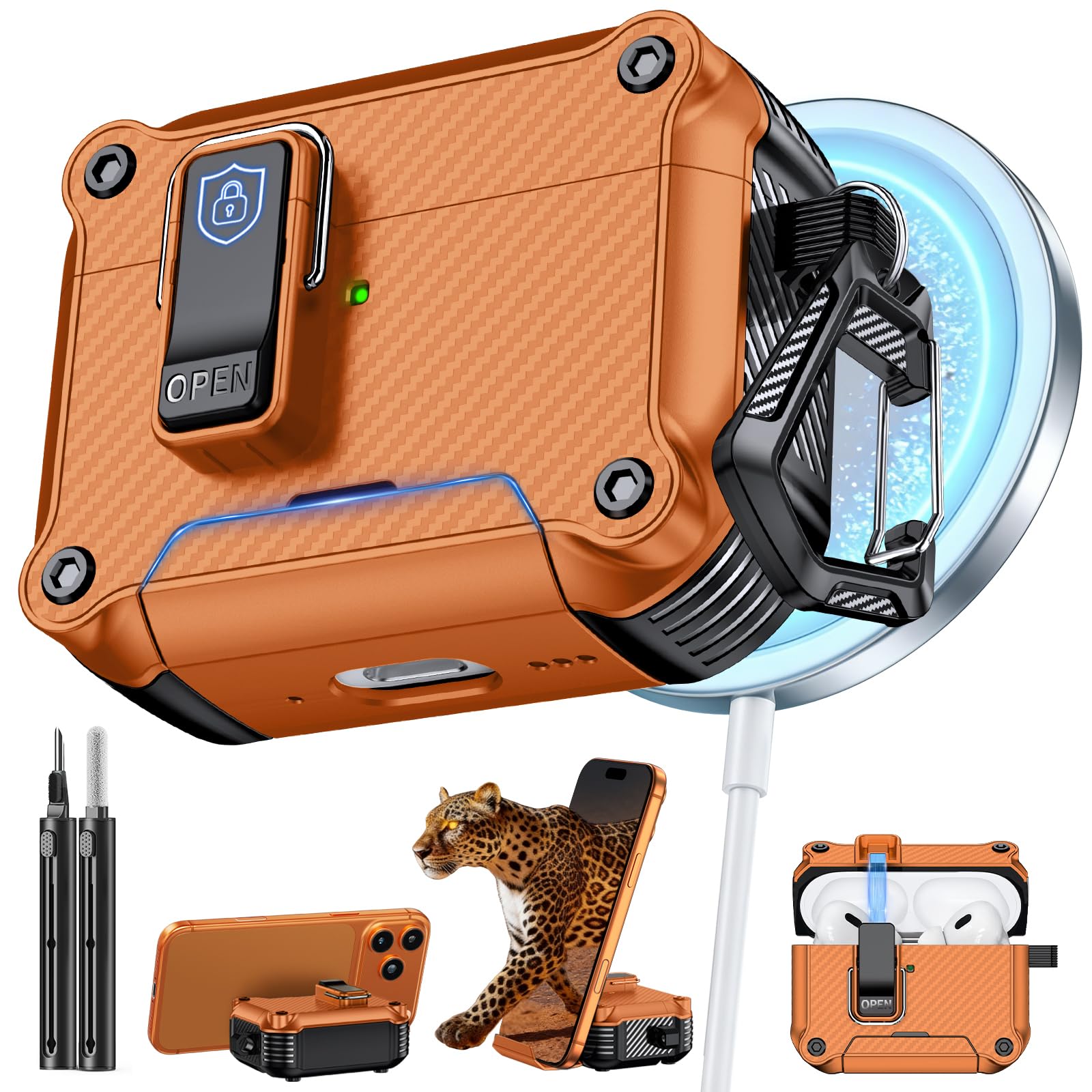 Inesore for AirPods AirPods Pro 1st/2nd Case with Secure Lock (Orange)