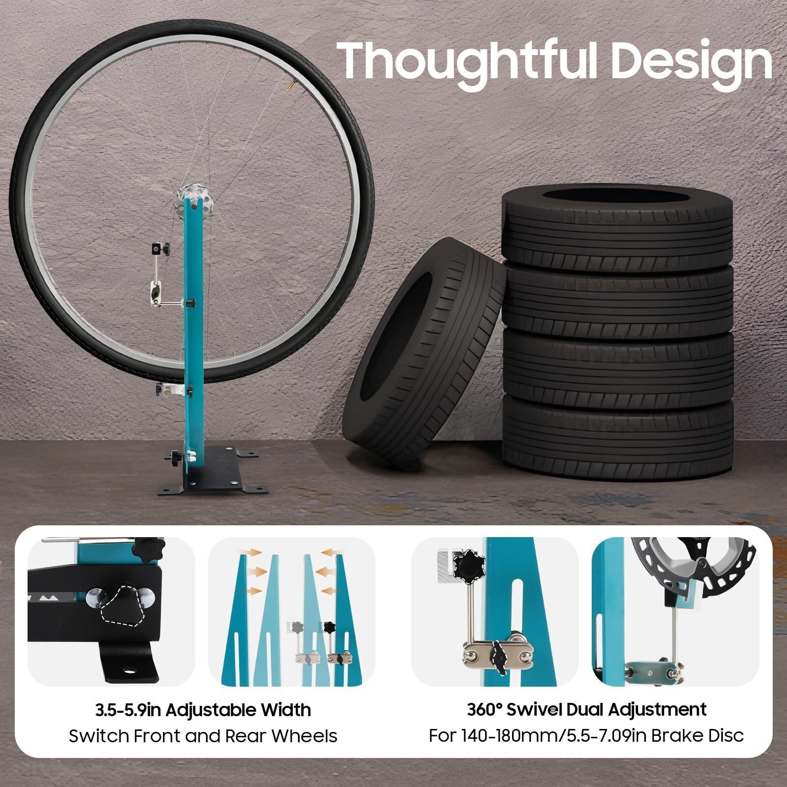 Centrador de Ruedas de Bicicleta, Herramienta Profesional para el Mantenimiento de Llantas, Ancho Ajustable de 9,5 a 13 cm, Herramienta de Reparación y Alineación de Ruedas, Rotación de 360°