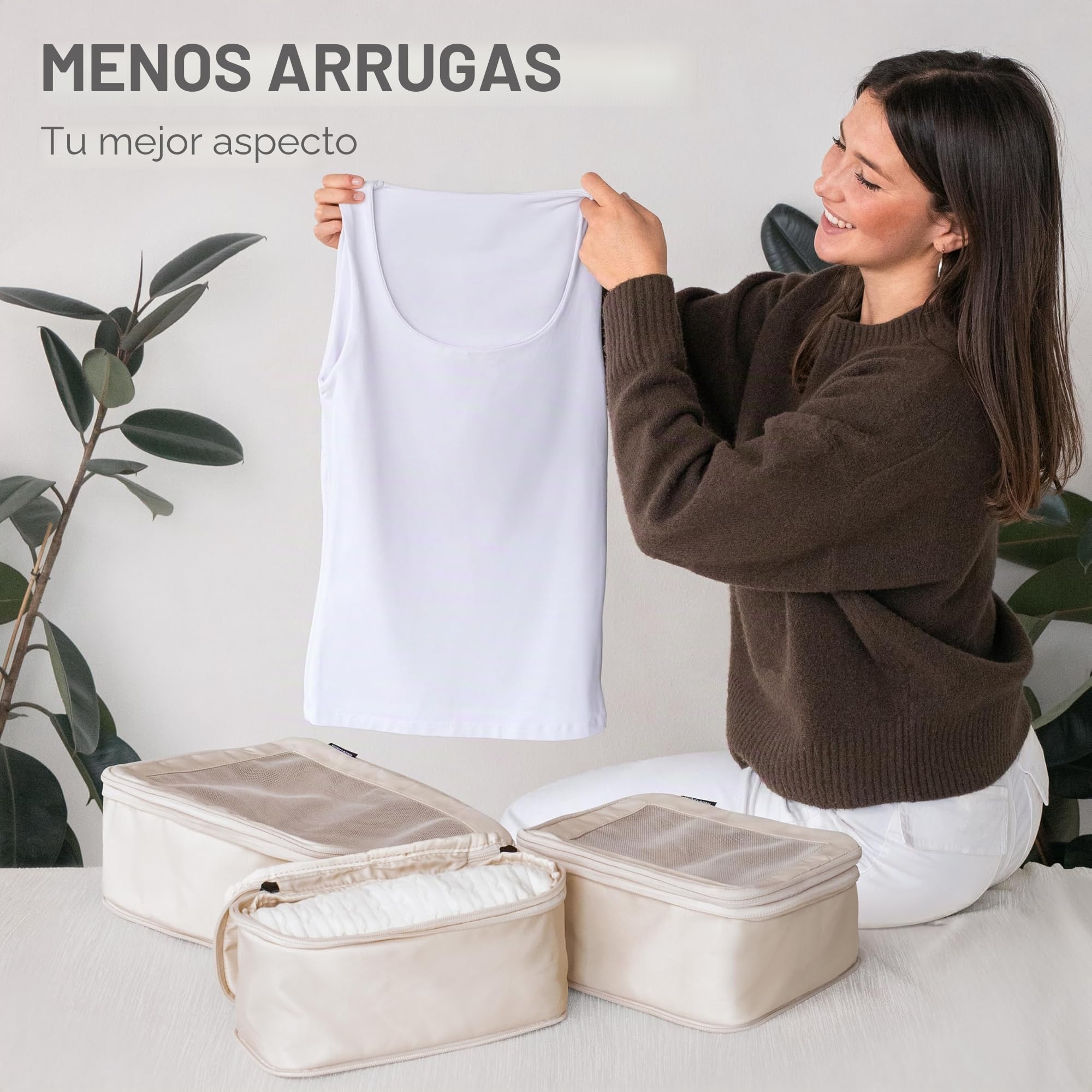 Aerotrunk Cubos de compresión para viajes, organizadores de equipaje con doble cremallera para maletas, lote de 4, beis
