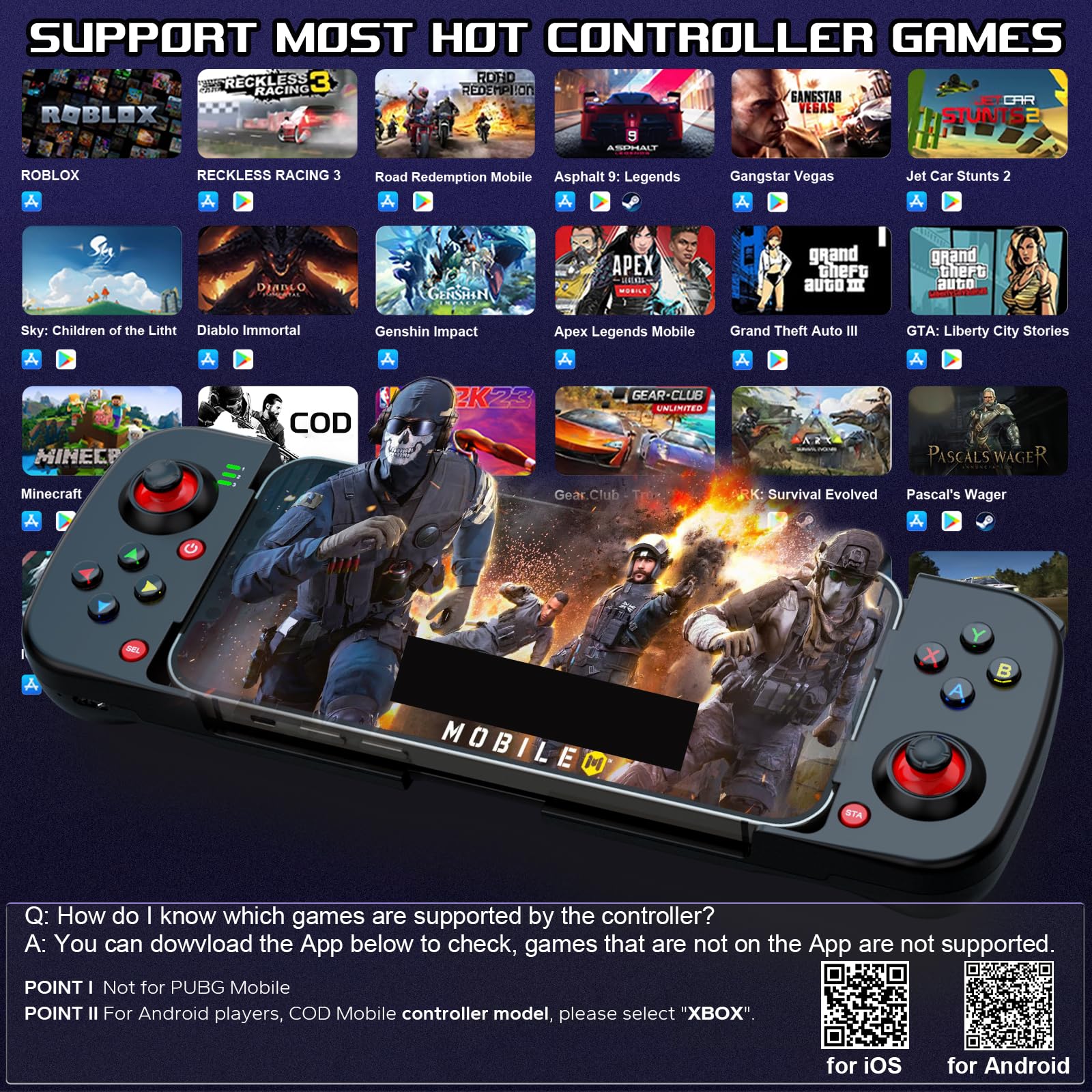 Joso Controller di gioco mobile per Android, iPhone, PC con programmabile M1/M2, controller telefonico per iPhone 14, 13, 12, 11 (Nero)
