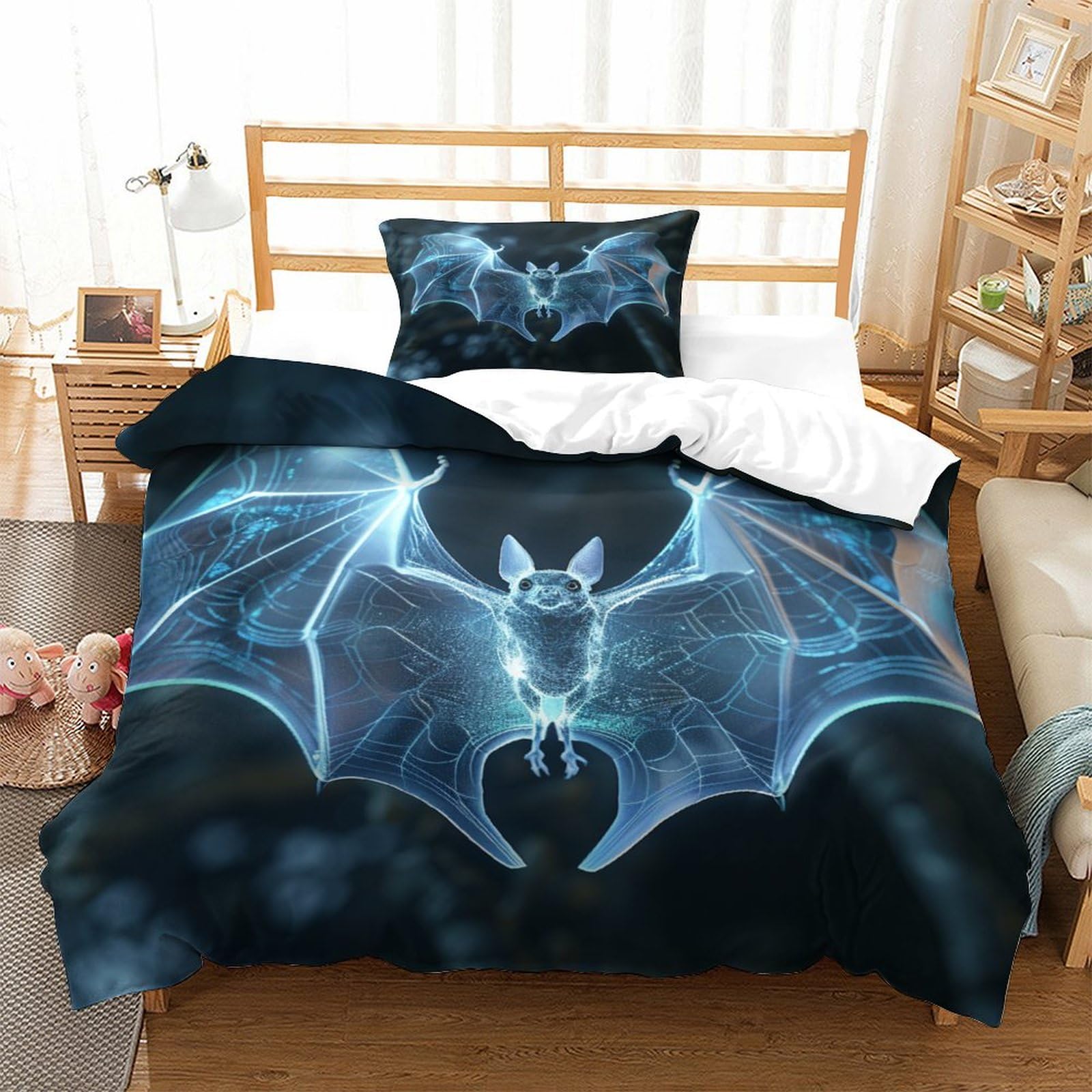 P1S9U7W5Y Mystic 3D Printed Bat Duvet Cover Set 3pcs Microfiber Gothic Bat Bedding Set Single