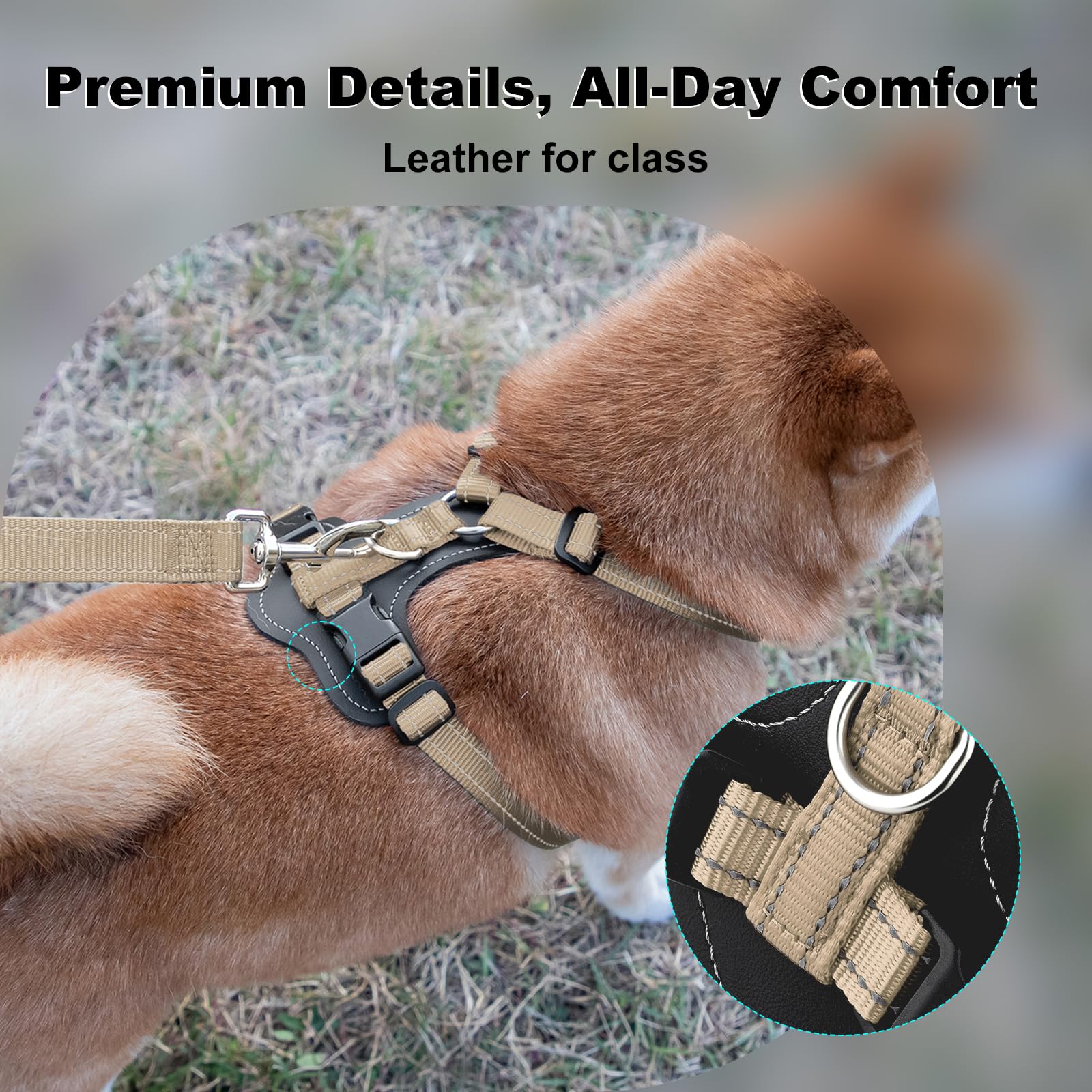 Plutus Pet Adjustable No Pull Dog Harness with Leather Accents, Heavy Duty Reflective Nylon Vest for Training Hiking - Image 2