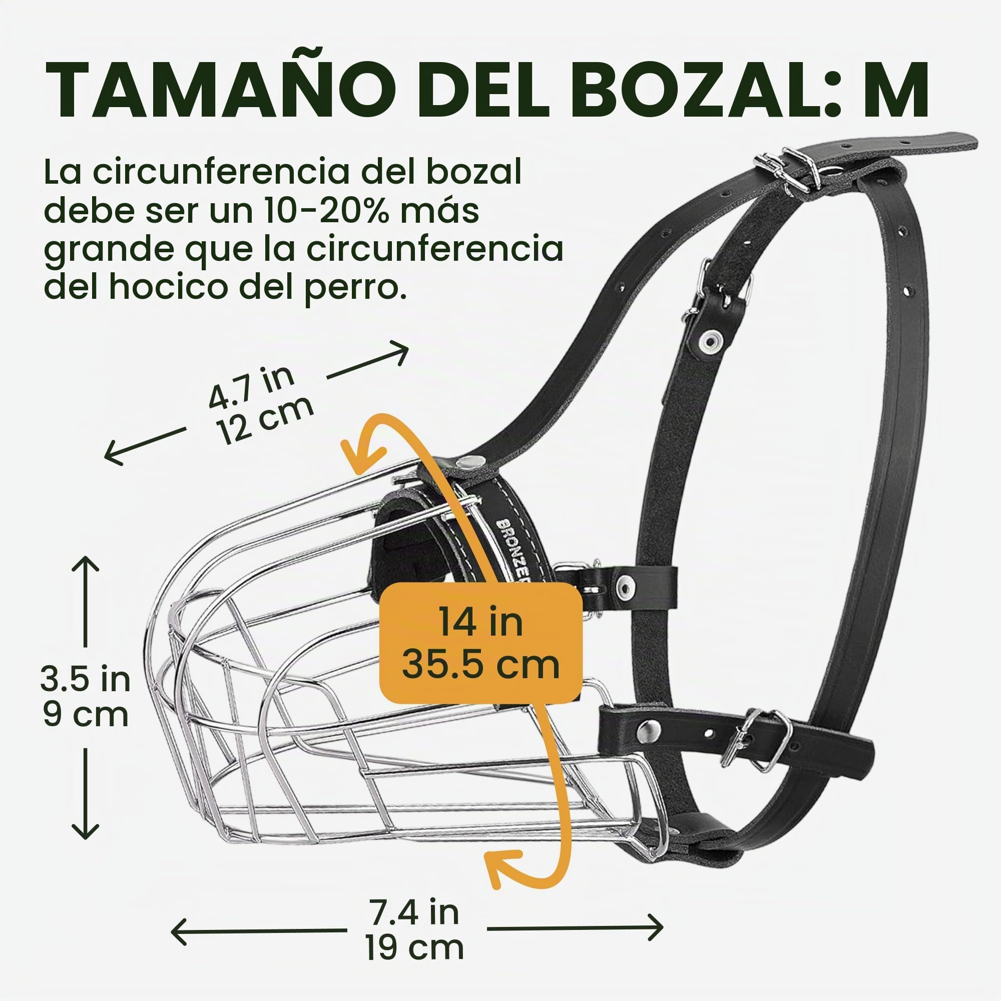 BRONZEDOG Bozal de Alambre para Perros de Pastor alemán para Perros medianos y Grandes, Cesta de Metal Duradera Ajustable para morder, Masticar ladridos (M)