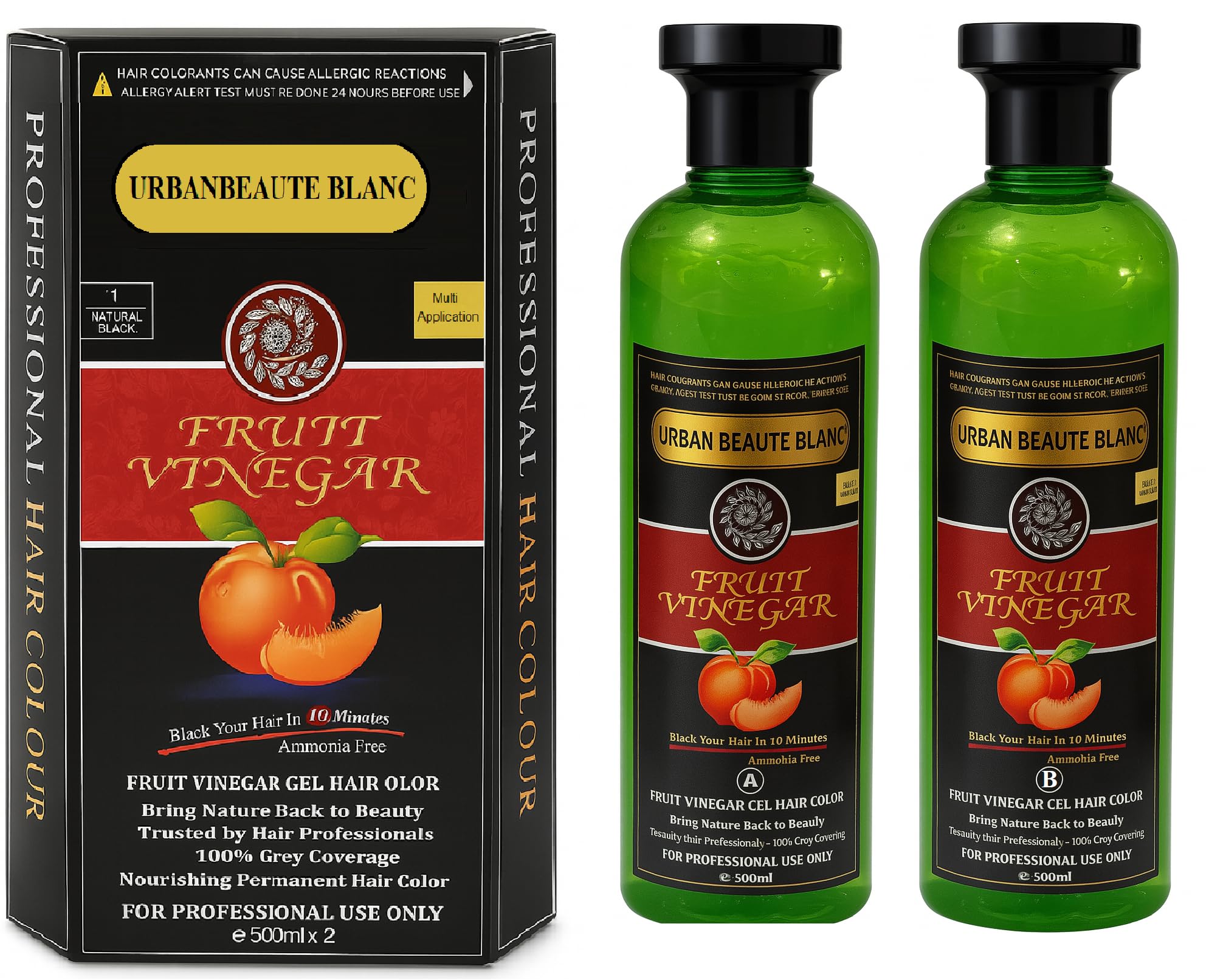 URBANBEAUTBLANC Fruit Vinegar Black Gel Color Professions Hair Color(500mlx2)