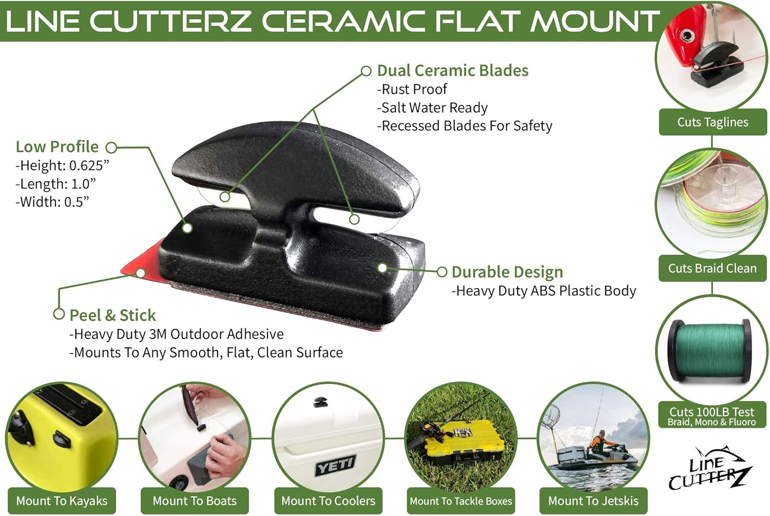 LINE CUTTERZ Rust-Free Patented Ceramic Blade Mountable Quick Fishing Line Cutter