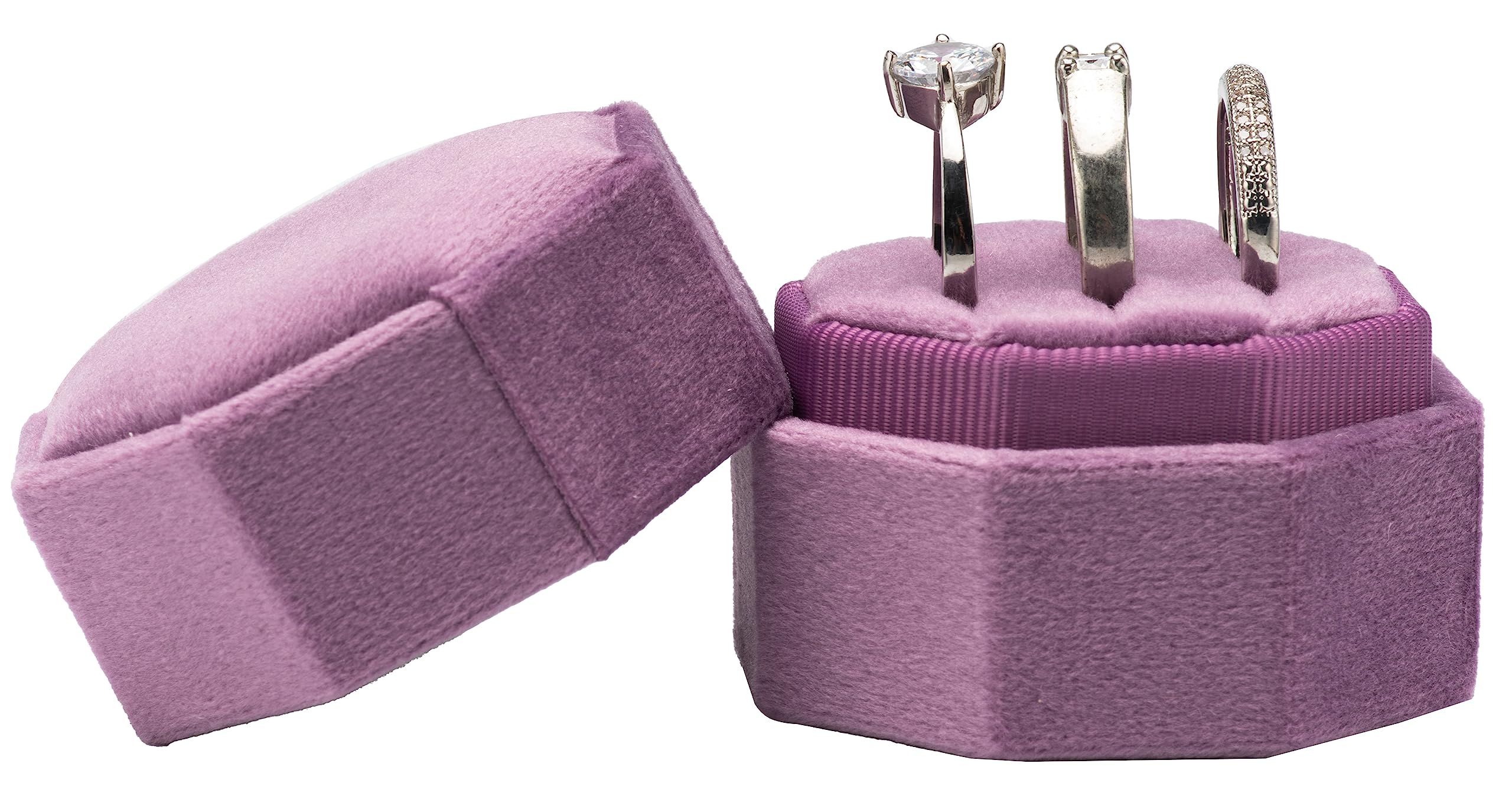 Scatola Porta Anelli Ottagonale In Velluto Verde Salvia – 3 Posti Per Matrimonio O Regalo - 2