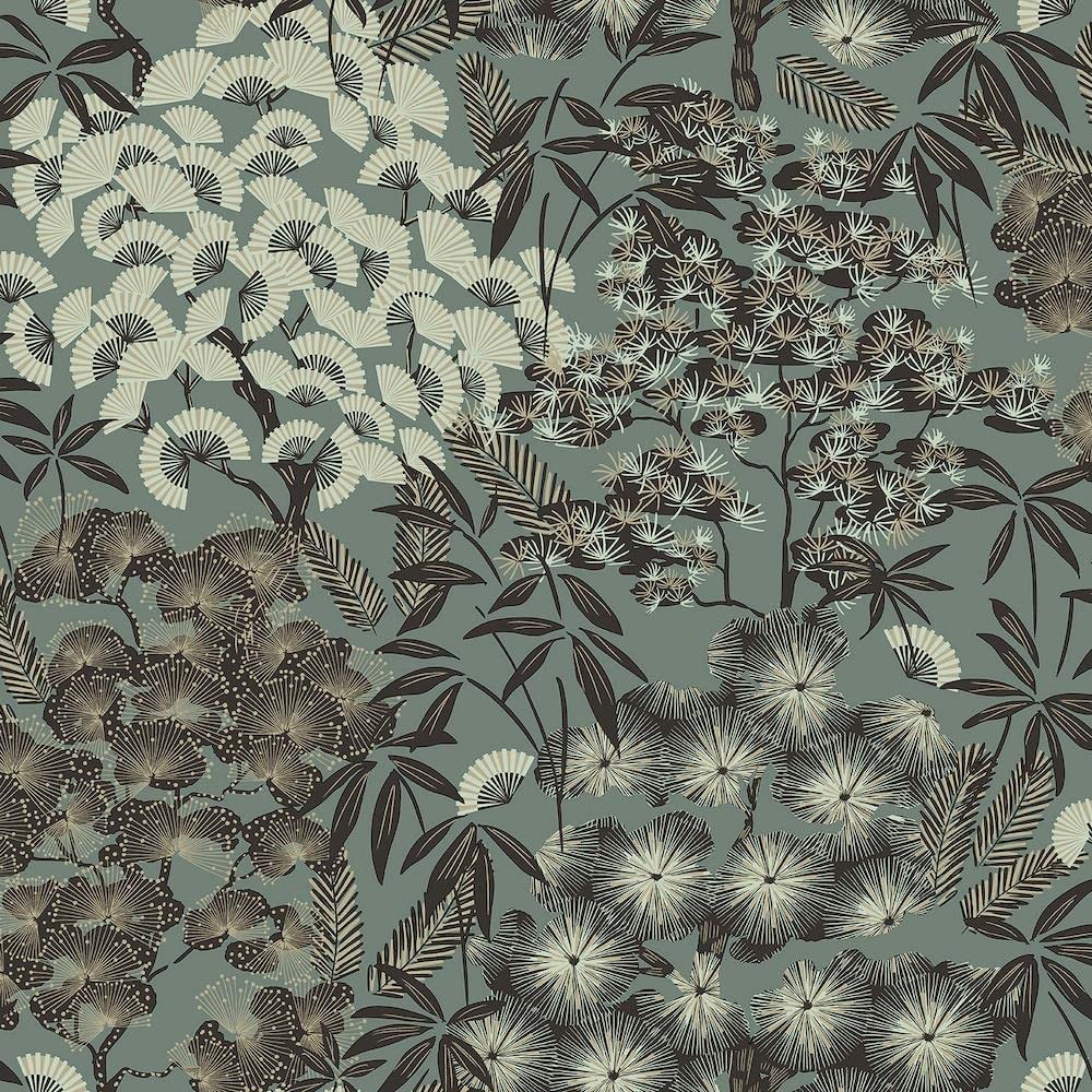 Yöl Sage Green Ciara Oriental Leaf Wallpaper - Trees Leaves Botanical - Paste The Wall Modern Contemporary Feature Wall