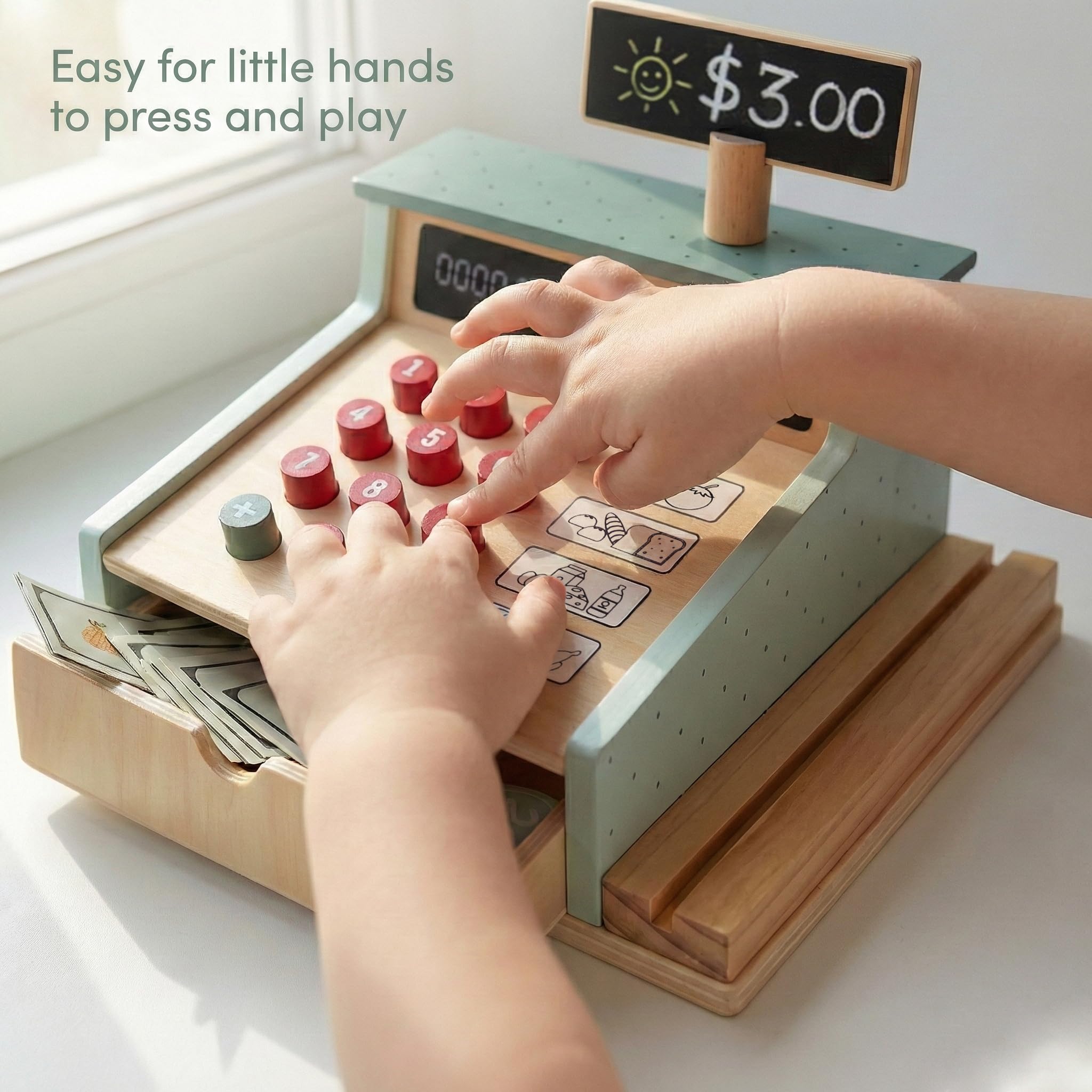 Amazon.com: PairPear Wooden Toy Cash Register,Kids Pretend Play