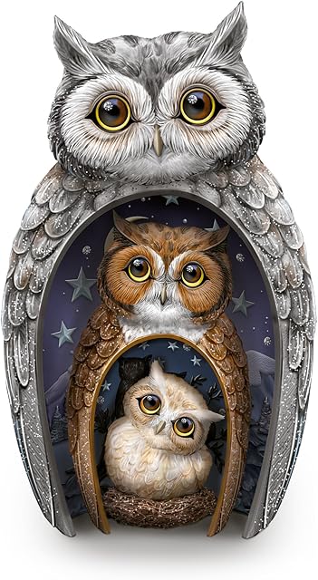 The Bradford Exchange Blake Jensen Eyes Of Wisdom Owls Set, A Trio Of Nesting Owl Figurines With Handcrafted Interior Artistry, Handpainted Details And Crystals Exclusively Available From
