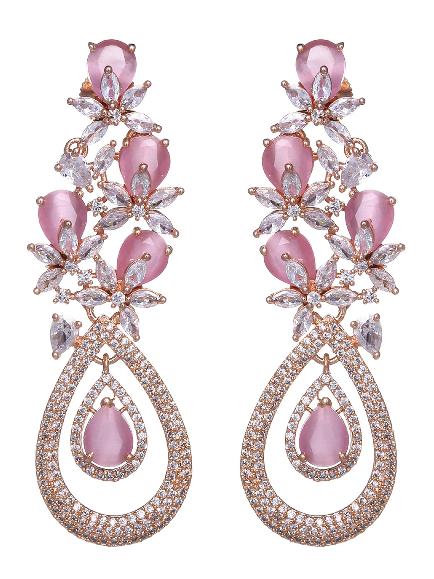 Karatcart Rose Gold Plated Pink CZ and American Diamond Studded Dangler Earrings for Women (B09R45ZNG6) Amazon Price History, Amazon Price Tracker
