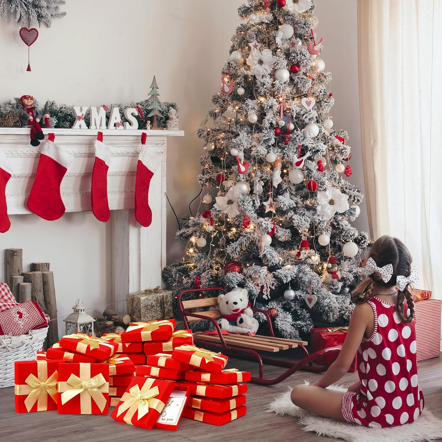 Fullhawl 12 Pcs Christmas Gift Card Holder Boxes with Bow Xmas Greeting Card Present Wrap Boxes Money Holders Party Favor Decor for Wedding Xmas Party Supplies Decorations(Red)