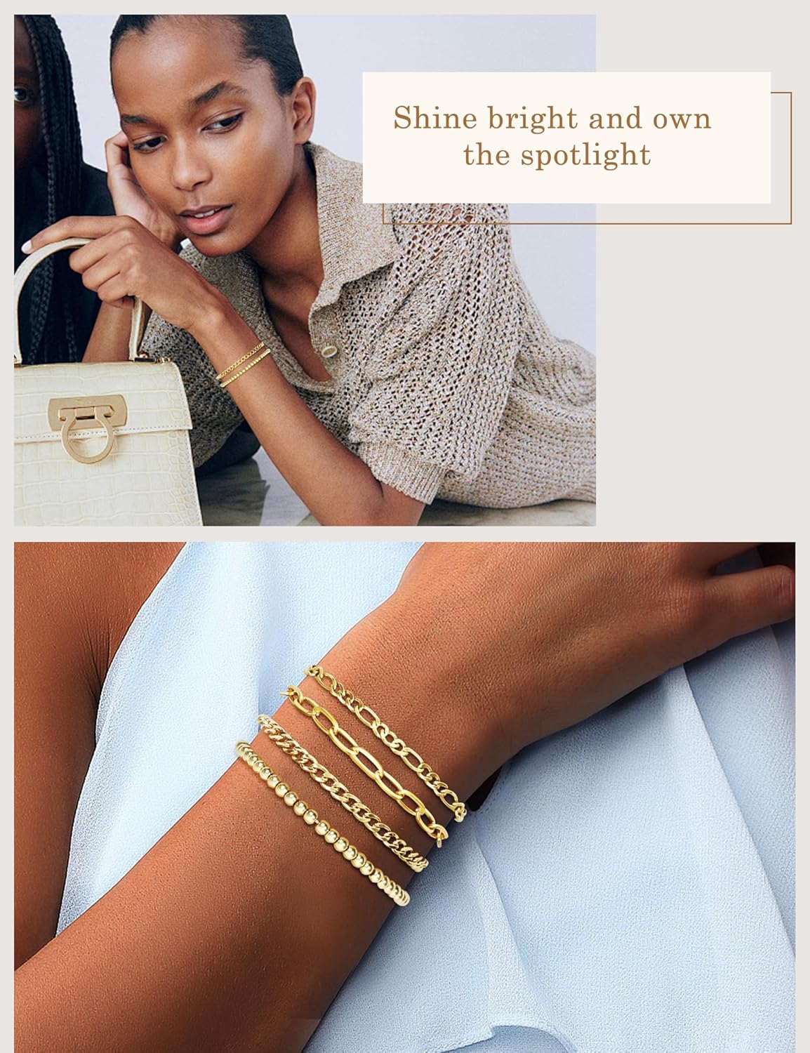 Gold Bracelets for Women - 14K Dainty Bracelets Set for Women, Gold Jewelry Sets for Women Trendy, Stackable Cuban Link Paperclip Chain Bracelet Pack Fashion Accessories Gifts for Mom - Image 5