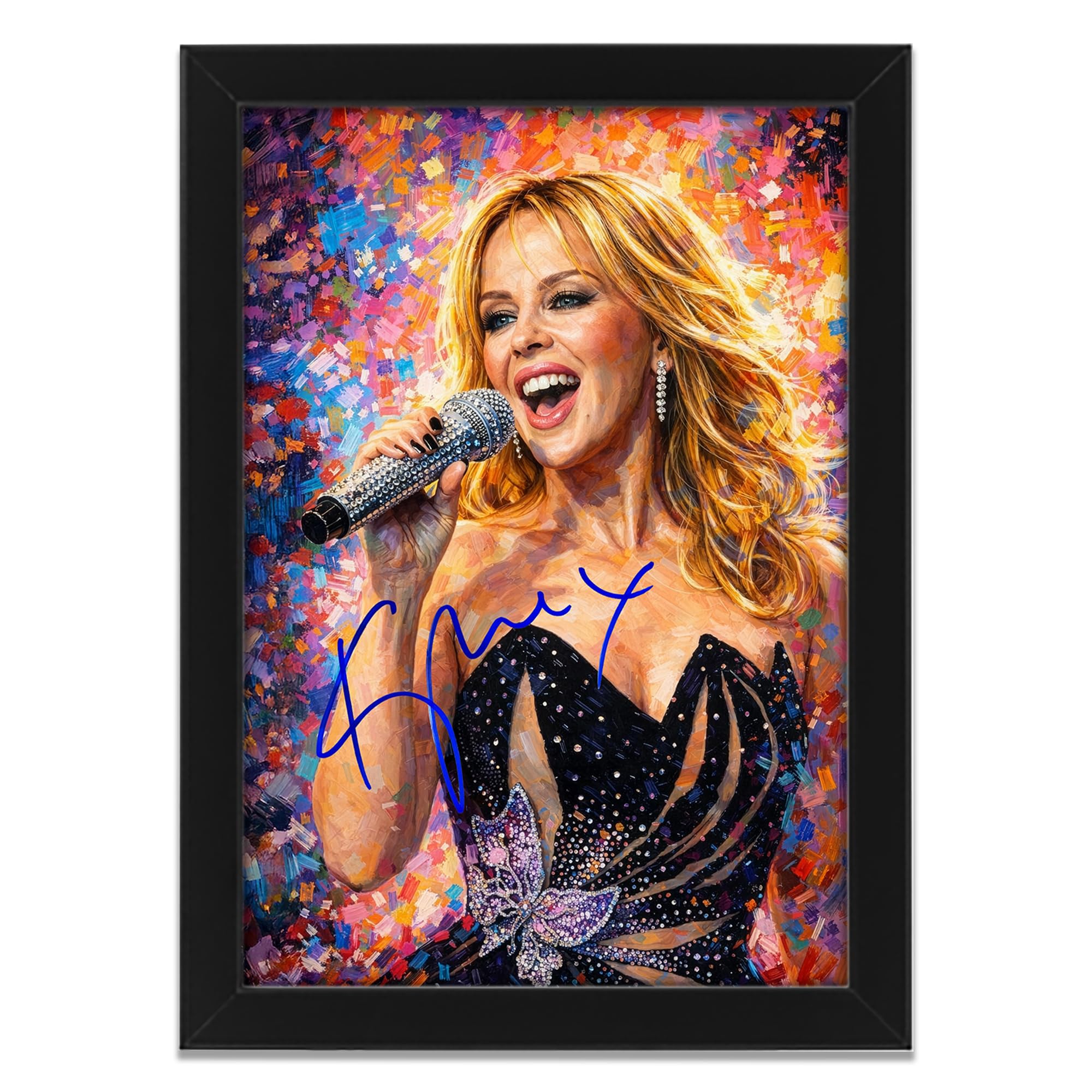 Kylie Minogue Art Styled Signed Poster Print - Limited Edition Autograph Fan Gift, Collectible Memorabilia Wall Art Merchandise (A4 Framed)