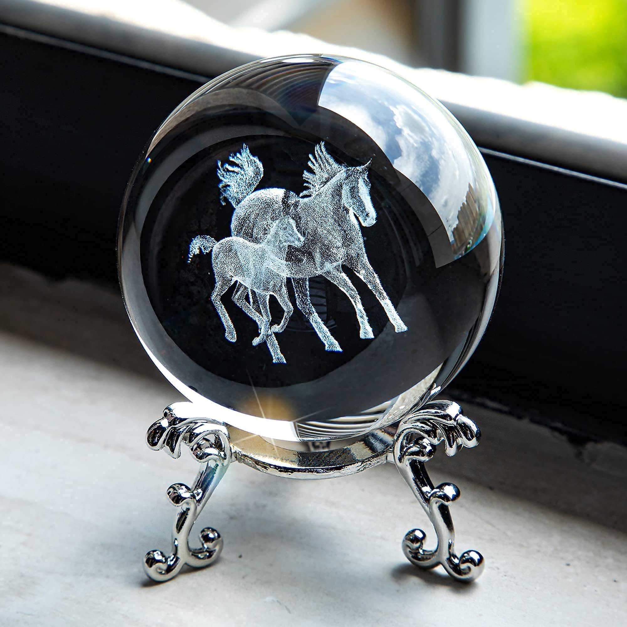 HDCRYSTALGIFTS 3D-Laser-Kristallglas-Briefbeschwerer 60 mm mit Kristallkugel für Wohnraumdekoration