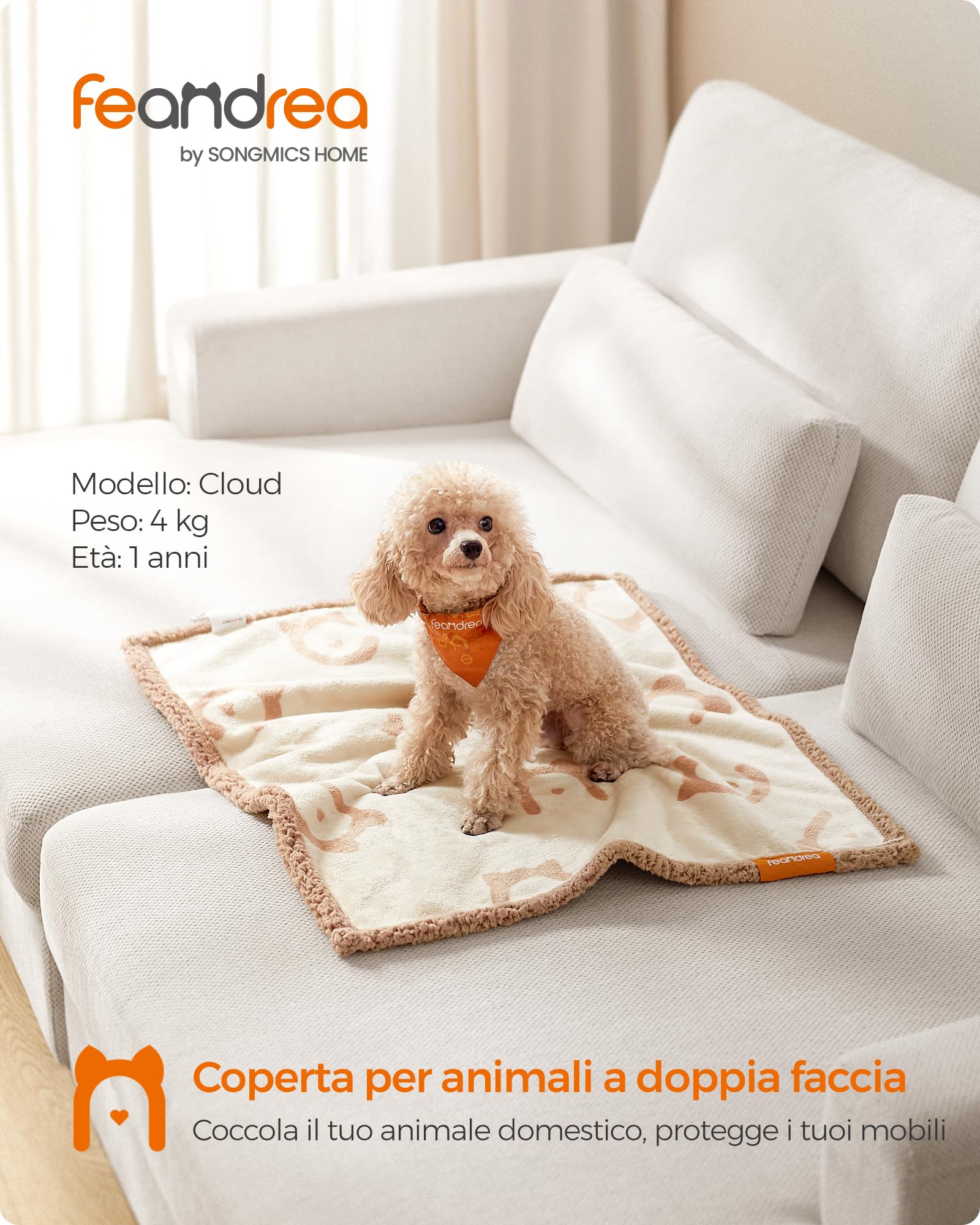 Feandrea Coperta Impermeabile per Cani, Coperta Animali Domestici in Sherpa per Cani Nani, Gatti, 73 x 63 cm, S, Coprisedile Reversibile Lavabile in Lavatrice, Beige PPB029K01