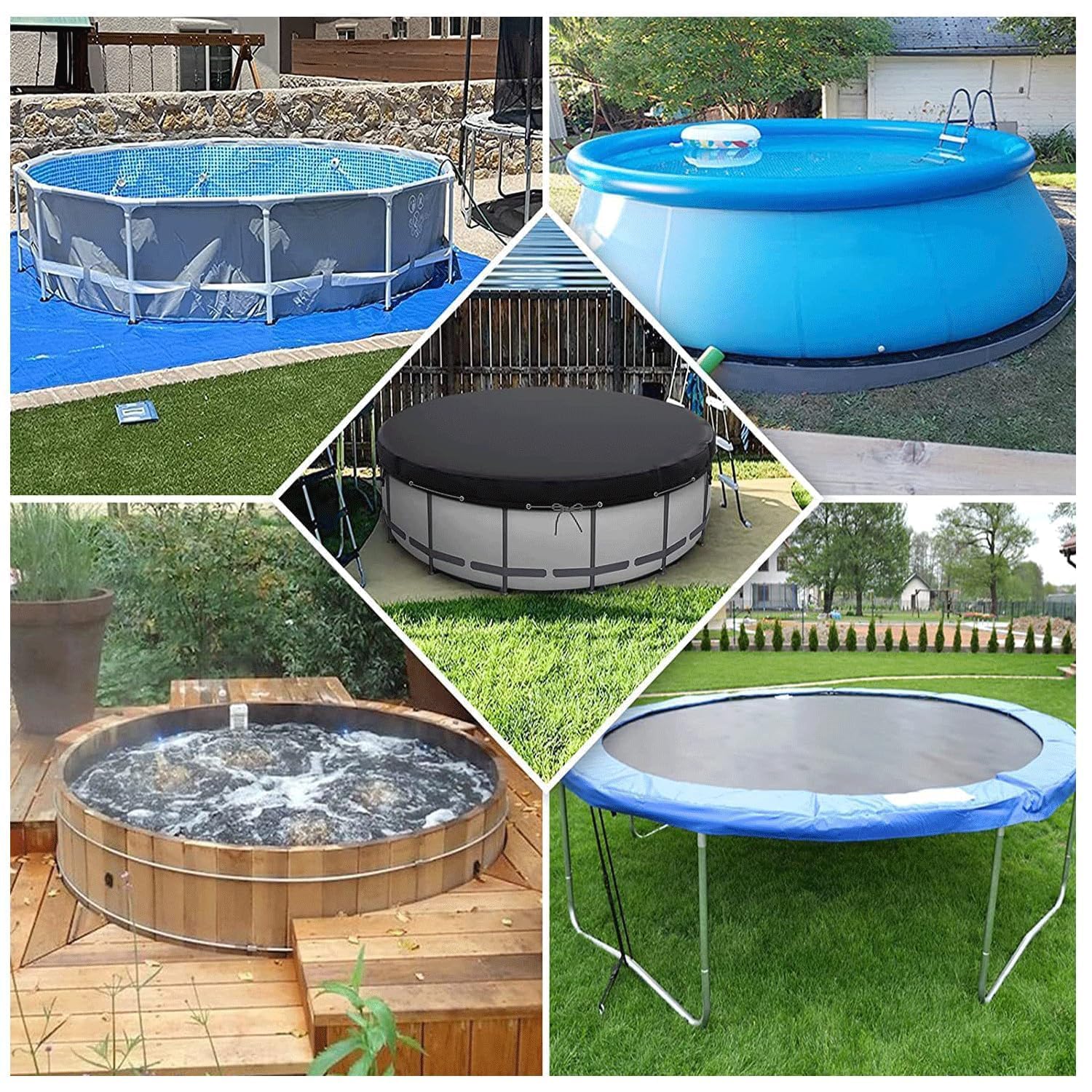 Copertura Rotonda Per Piscina HIGHTQURO Da 2,7 M: Fuori Terra, Con Corde E Sacchi Di Sabbia Per Resistere A Vento E Intemperie. - 2