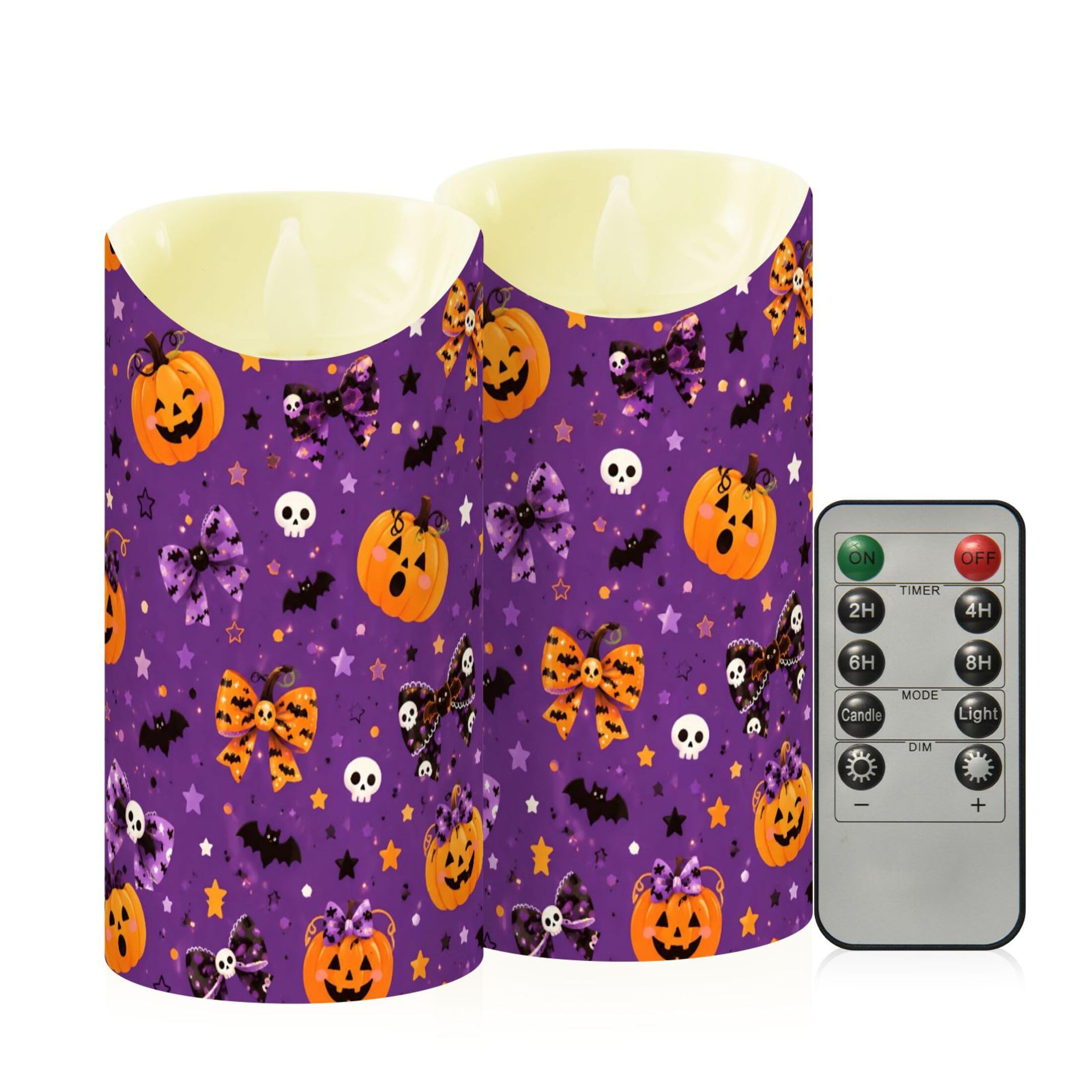 Fuauuyl Pumpkins LED Flameless Candles Flickering Plastic Pillar Candles Battery Operated Votive Candle with Remote Control and Timer, Home Decoration 2 Pack