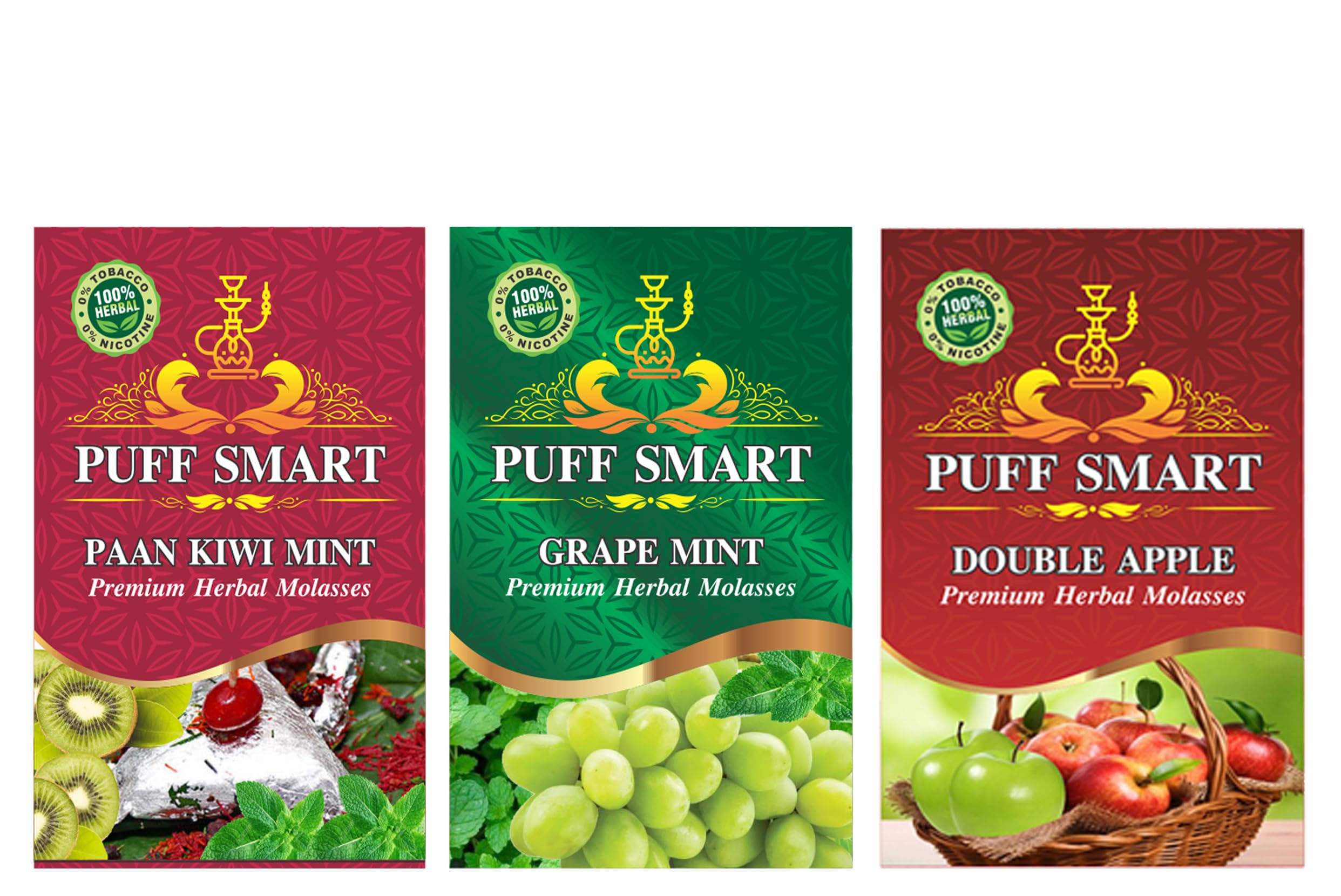 PUFF SMART Premium Herbal Flavor Grape Mint, Paan Kiwi Mint, Double Apple (Pack of 3) (100% Nicotine and Tobacco Free)-image-45