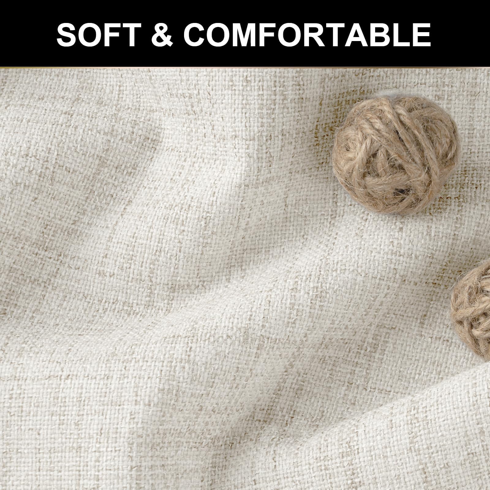 Tende oscuranti 100% lunghe 100 x 200 cm, set di 2 pannelli, tende oscuranti in lino testurizzate senza luce, tasca per asta tende oscuranti e tende per soggiorno, camera da letto, beige