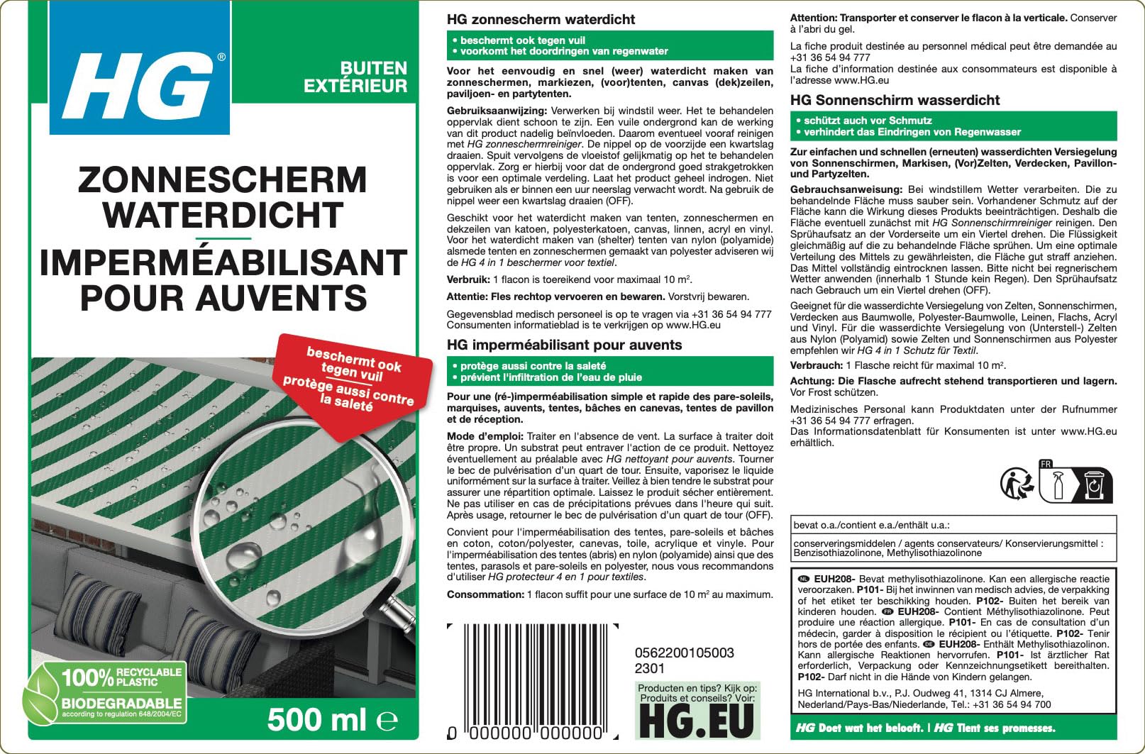HG Impermeabilizante Marquesas/Lonas/Tiendas de campaña 500 ml